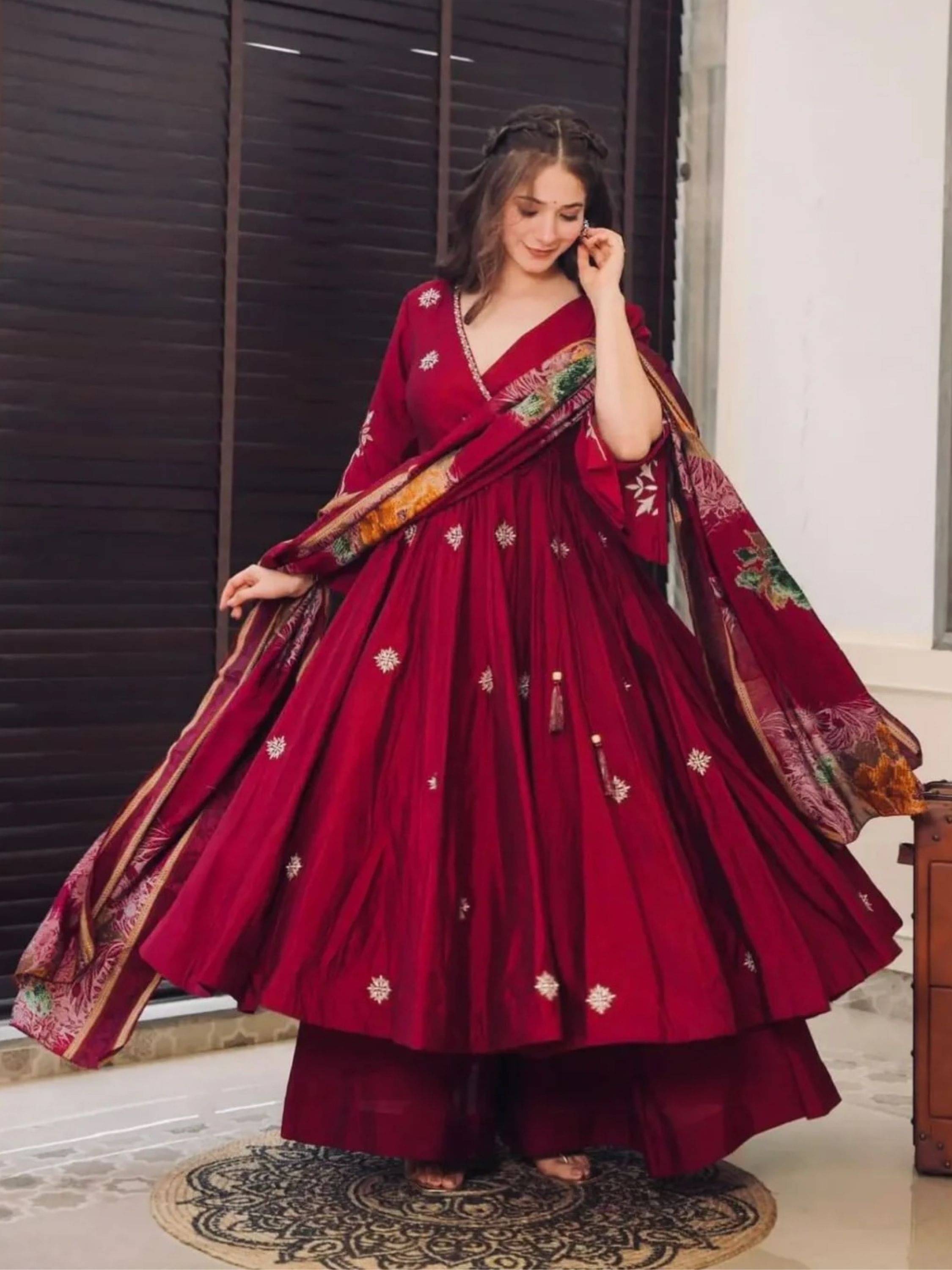     			Niza Fashion Women Viscose Embroidered Straight Kurti With Pants ( Maroon )
