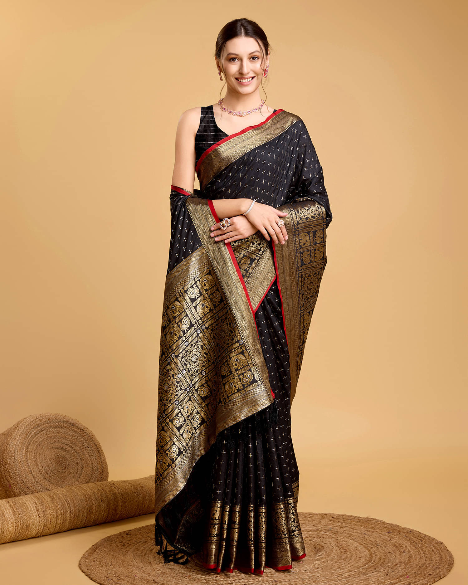OFLINE SELCTION Silk Woven Regular Saree With Unstitched Blouse Piece ( Black ) OFLINE SELCTION Silk Woven Regular Saree With Unstitched Blouse Piece ( Black )