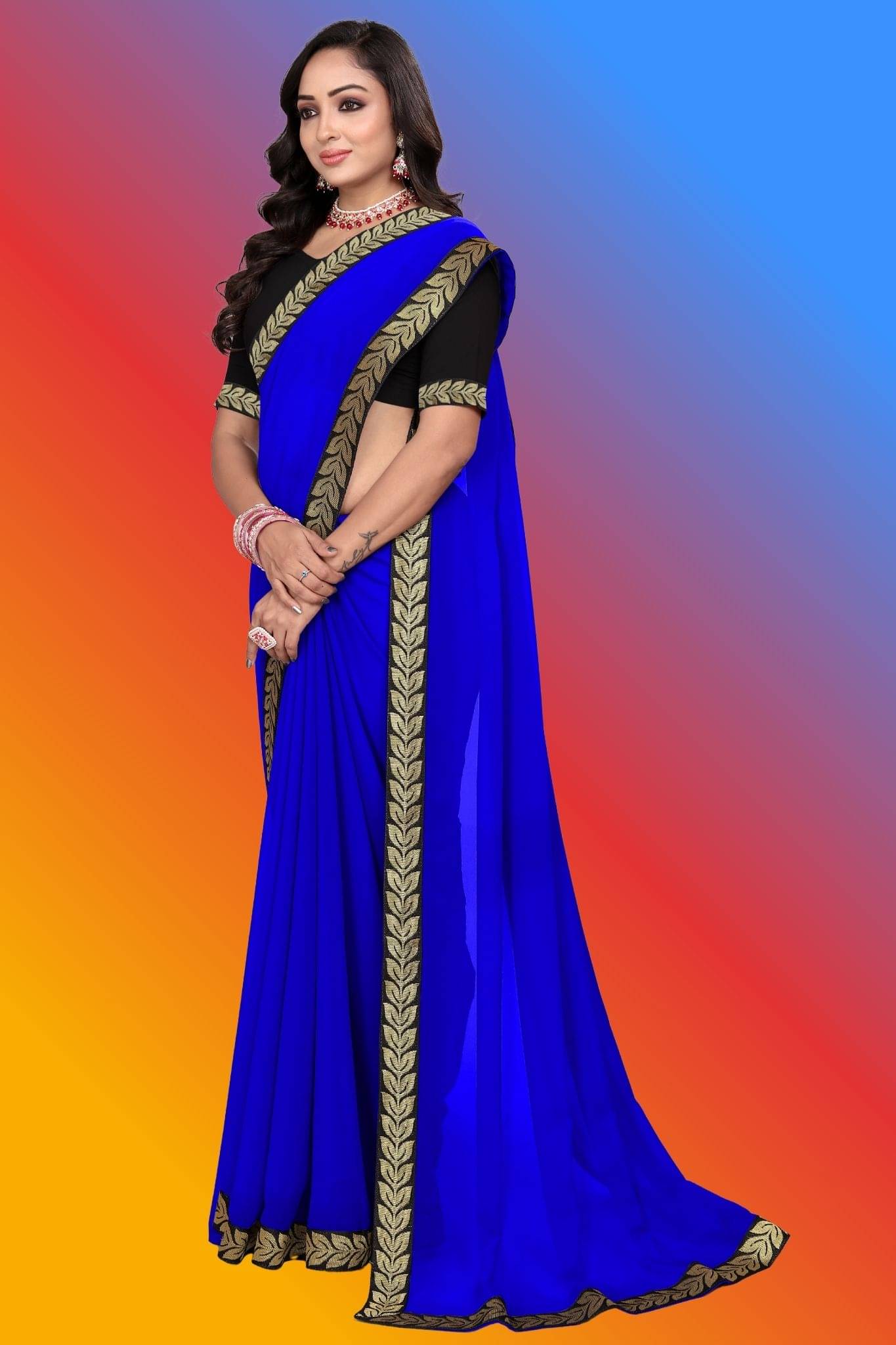 OM SAI CREATION Georgette Embellished Kanjeevaram Sarees With Unstitched Blouse Piece ( Blue ) OM SAI CREATION Georgette Embellished Kanjeevaram Sarees With Unstitched Blouse Piece ( Blue )