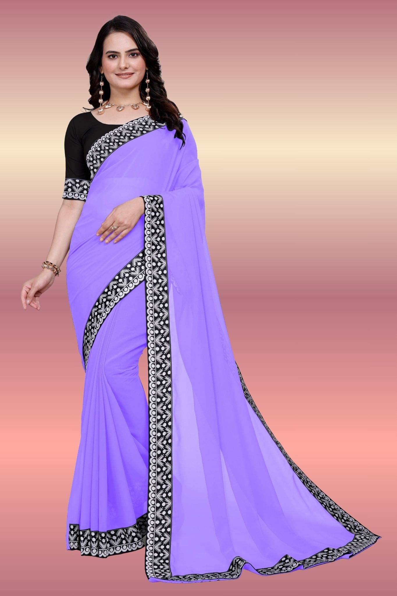 OM SAI CREATION Georgette Woven Tant Saree With Unstitched Blouse Piece ( Lavender ) OM SAI CREATION Georgette Woven Tant Saree With Unstitched Blouse Piece ( Lavender )