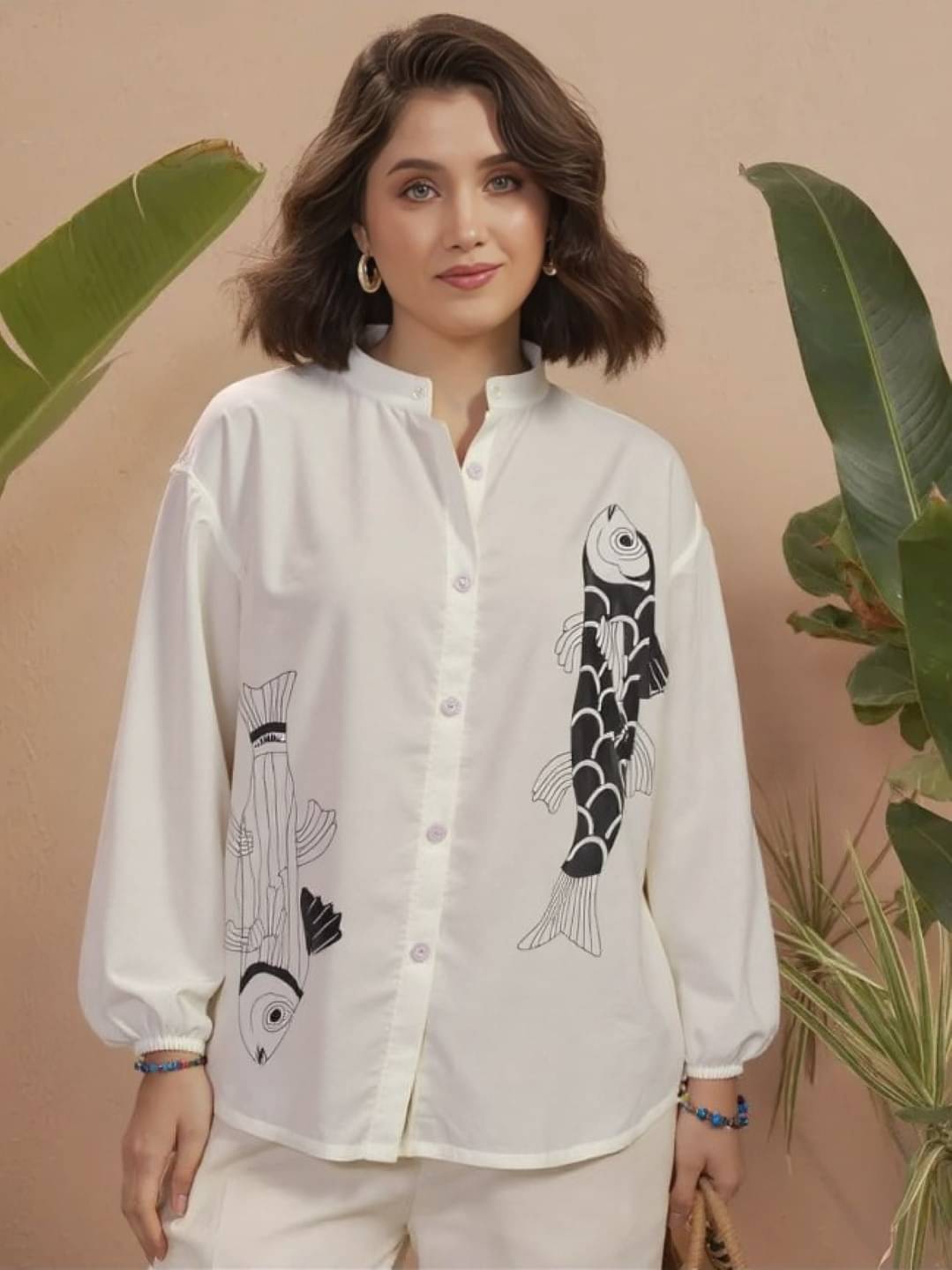     			PLUS PARADISE Women Printed Cotton Blend Shirt ( White )