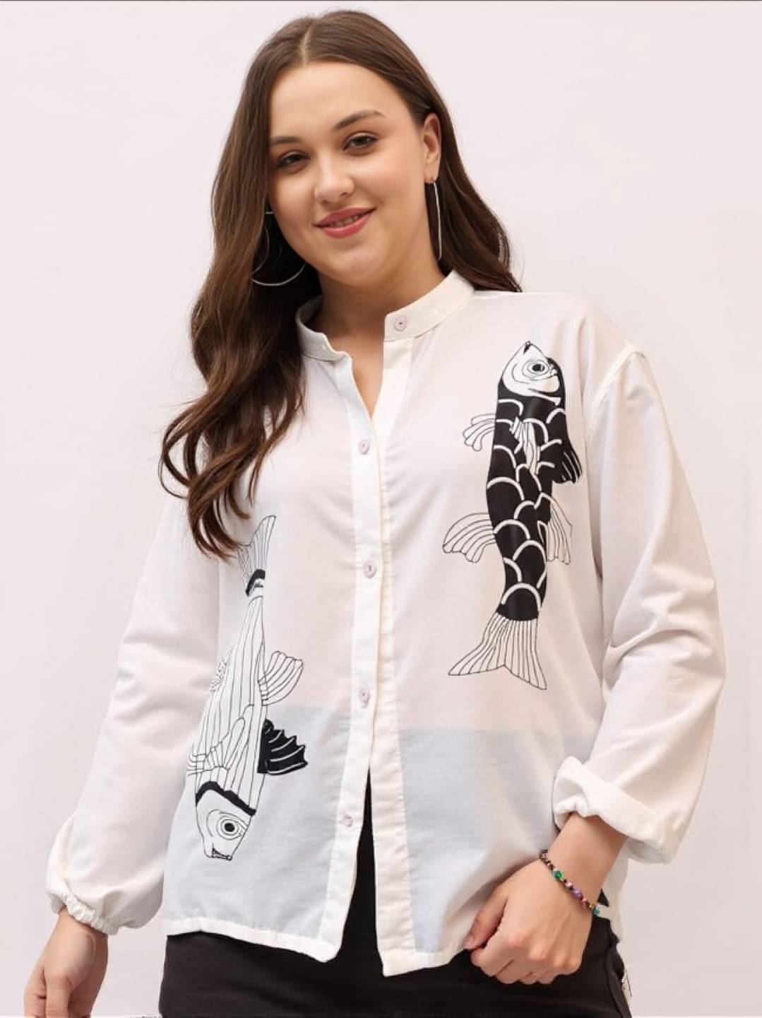     			PLUS PARADISE Women Printed Cotton Blend Shirt ( White )