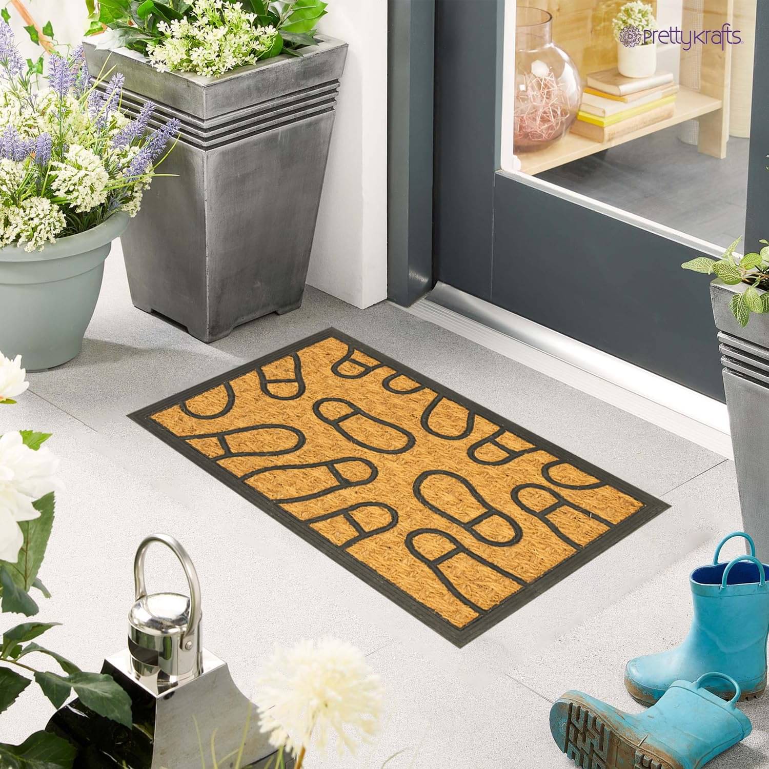     			PrettyKrafts Set of 1 Anti-skid Polypropylene Door Mat ( 60 X 40 cm ) Black