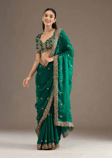     			Rangtulika Ethnics Cotton Blend Embroidered Banarasi saree With Unstitched Blouse Piece ( Green )