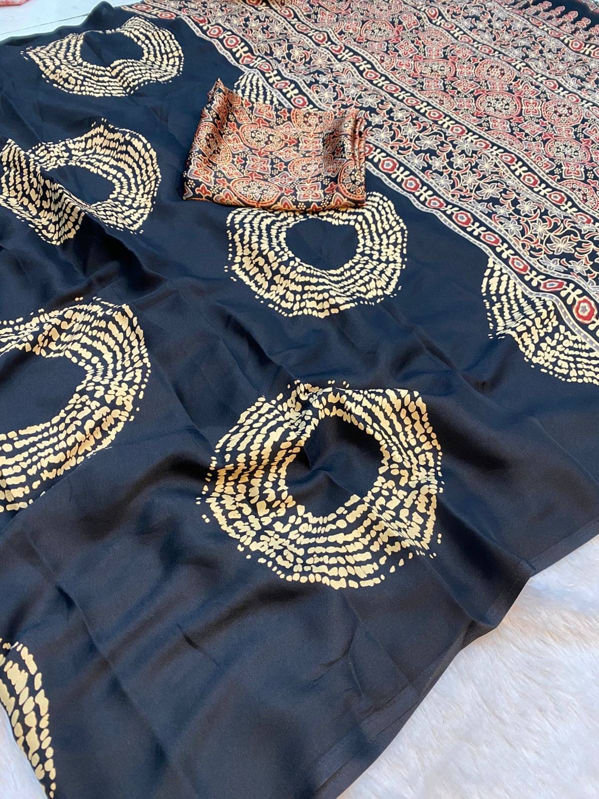 Rangtulika Ethnics Silk Printed Banarasi saree With Unstitched Blouse Piece ( Navy Blue )     			Rangtulika Ethnics Silk Printed Banarasi saree With Unstitched Blouse Piece ( Navy Blue )