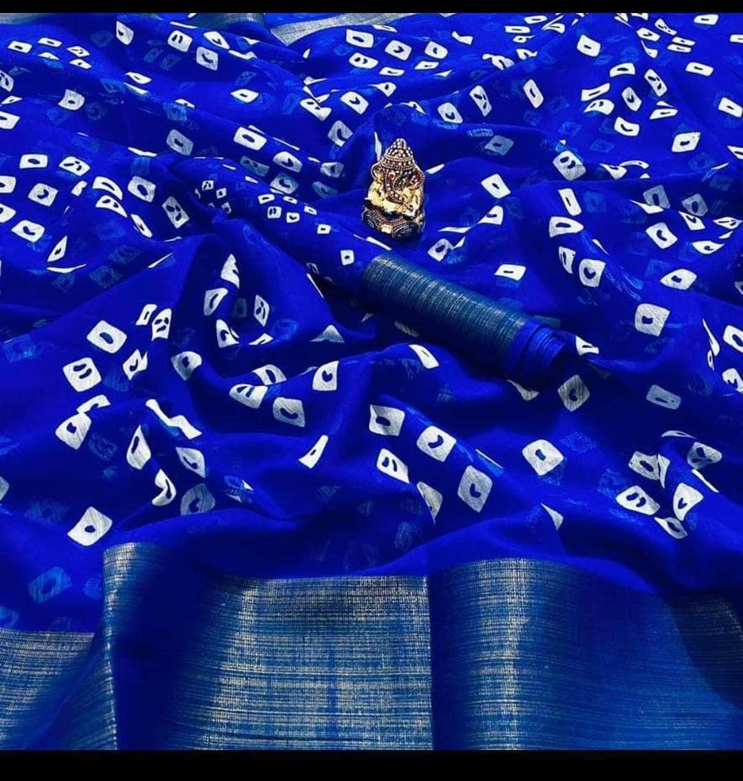 Saadhvi Art Silk Printed Regular Saree With Unstitched Blouse Piece ( Blue ) Saadhvi Art Silk Printed Regular Saree With Unstitched Blouse Piece ( Blue )