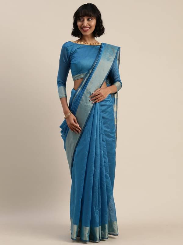 Saadhvi Cotton Silk Applique Regular Saree With Unstitched Blouse Piece ( Blue ) Saadhvi Cotton Silk Applique Regular Saree With Unstitched Blouse Piece ( Blue )