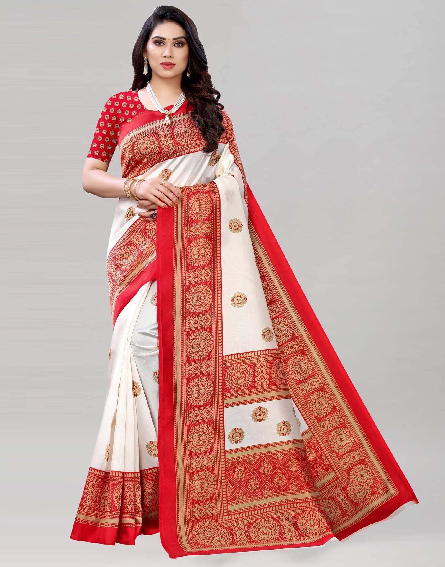 Saadhvi Cotton Silk Printed Regular Saree With Unstitched Blouse Piece ( Red )     			Saadhvi Cotton Silk Printed Regular Saree With Unstitched Blouse Piece ( Red )