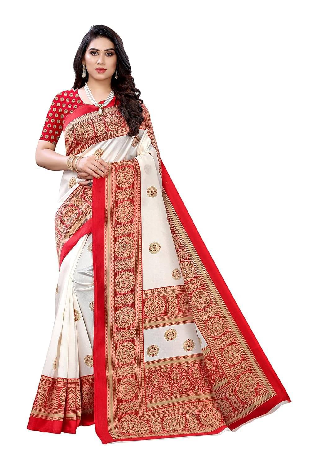Saadhvi Cotton Silk Printed Regular Saree With Unstitched Blouse Piece ( Red )     			Saadhvi Cotton Silk Printed Regular Saree With Unstitched Blouse Piece ( Red )
