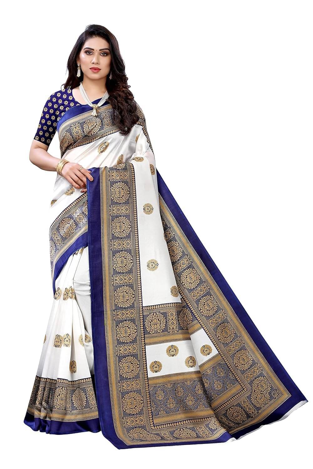 Saadhvi Cotton Silk Printed Regular Saree With Unstitched Blouse Piece ( Navy Blue ) Saadhvi Cotton Silk Printed Regular Saree With Unstitched Blouse Piece ( Navy Blue )