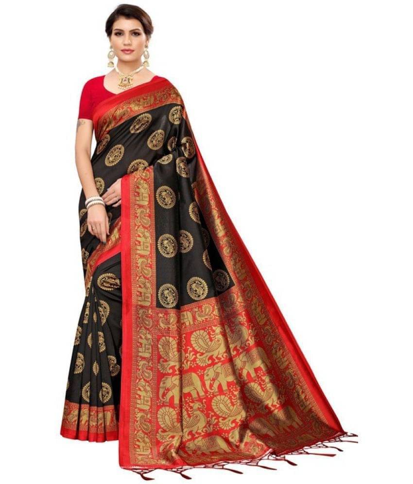 Saadhvi Cotton Silk Self Design Regular Saree With Unstitched Blouse Piece ( Black ) Saadhvi Cotton Silk Self Design Regular Saree With Unstitched Blouse Piece ( Black )