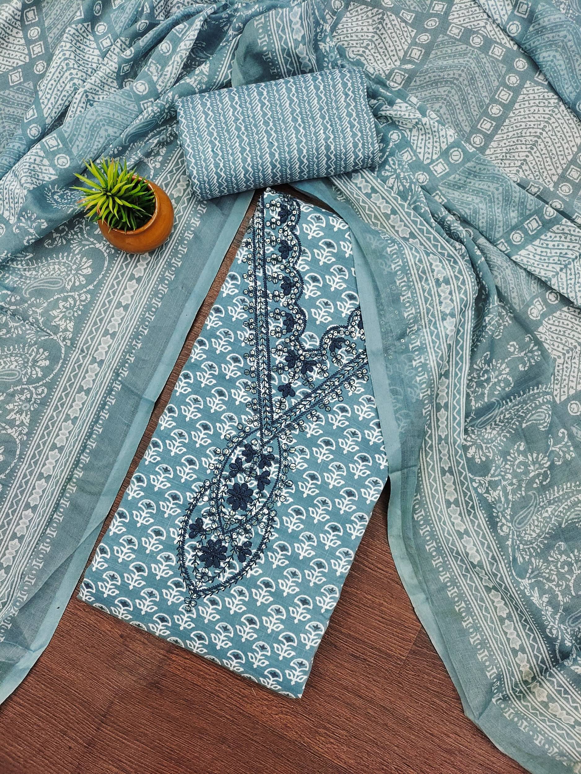     			Shree Mahantam Women Chanderi Unstitched Dress Material ( Blue )