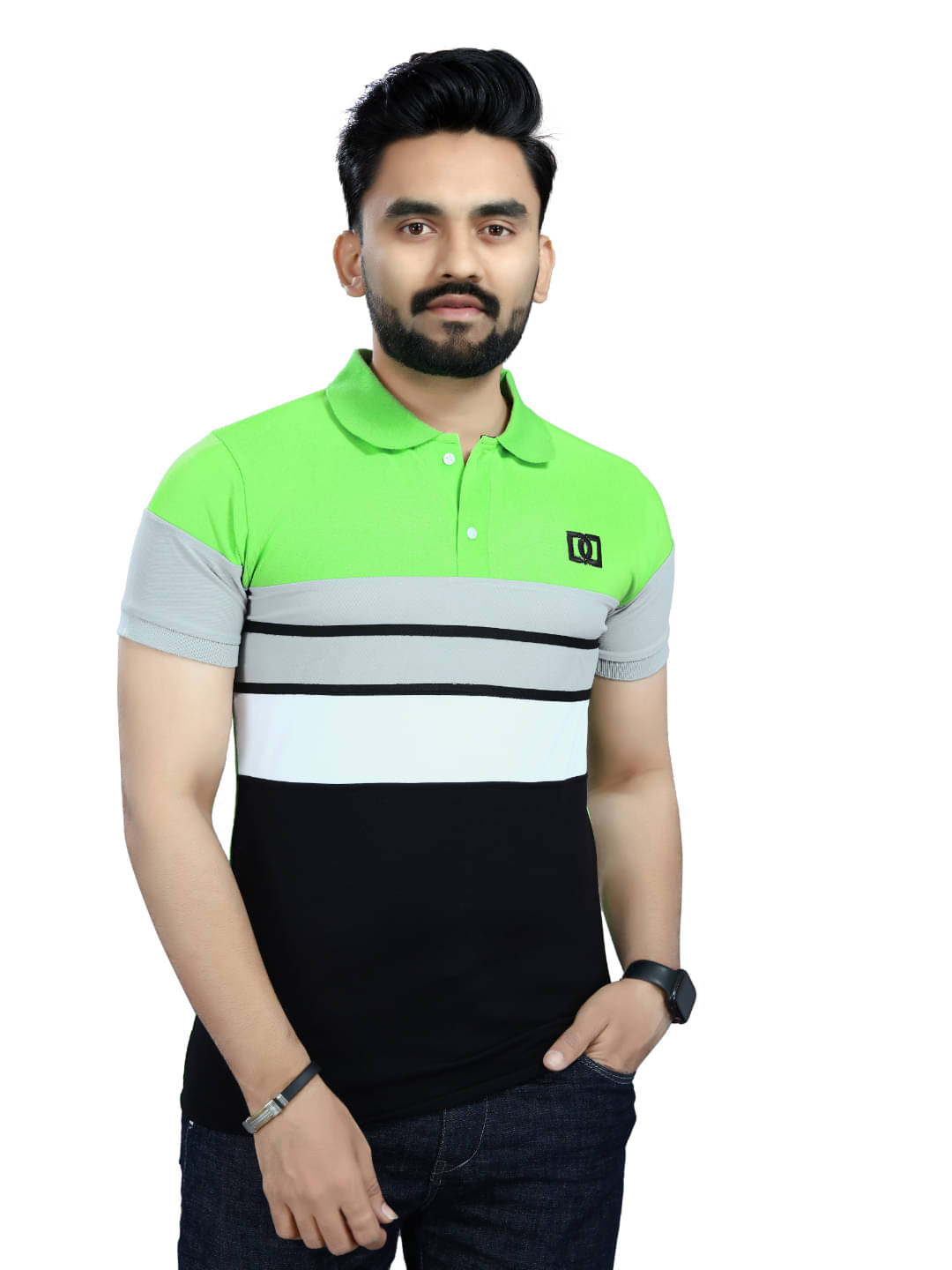 Shree Sai Enterprise Men Cotton Regular Fit Striped Polo T Shirt ( Green )     			Shree Sai Enterprise Men Cotton Regular Fit Striped Polo T Shirt ( Green )