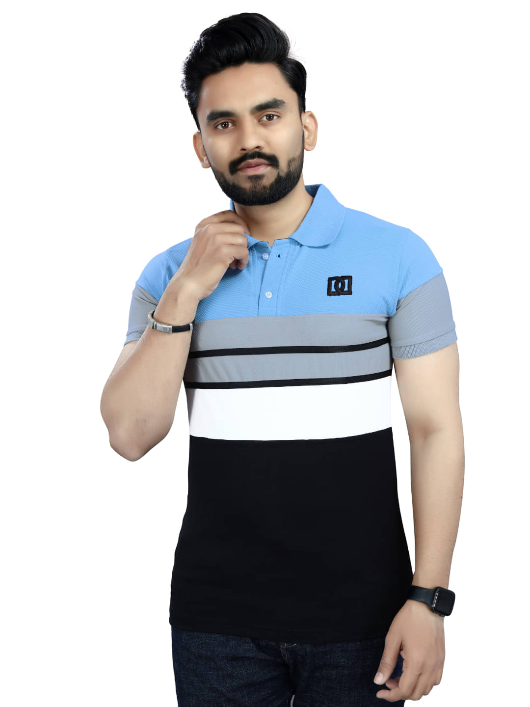 Shree Sai Enterprise Men Cotton Regular Fit Striped Polo T Shirt ( Sky Blue ) Shree Sai Enterprise Men Cotton Regular Fit Striped Polo T Shirt ( Sky Blue )