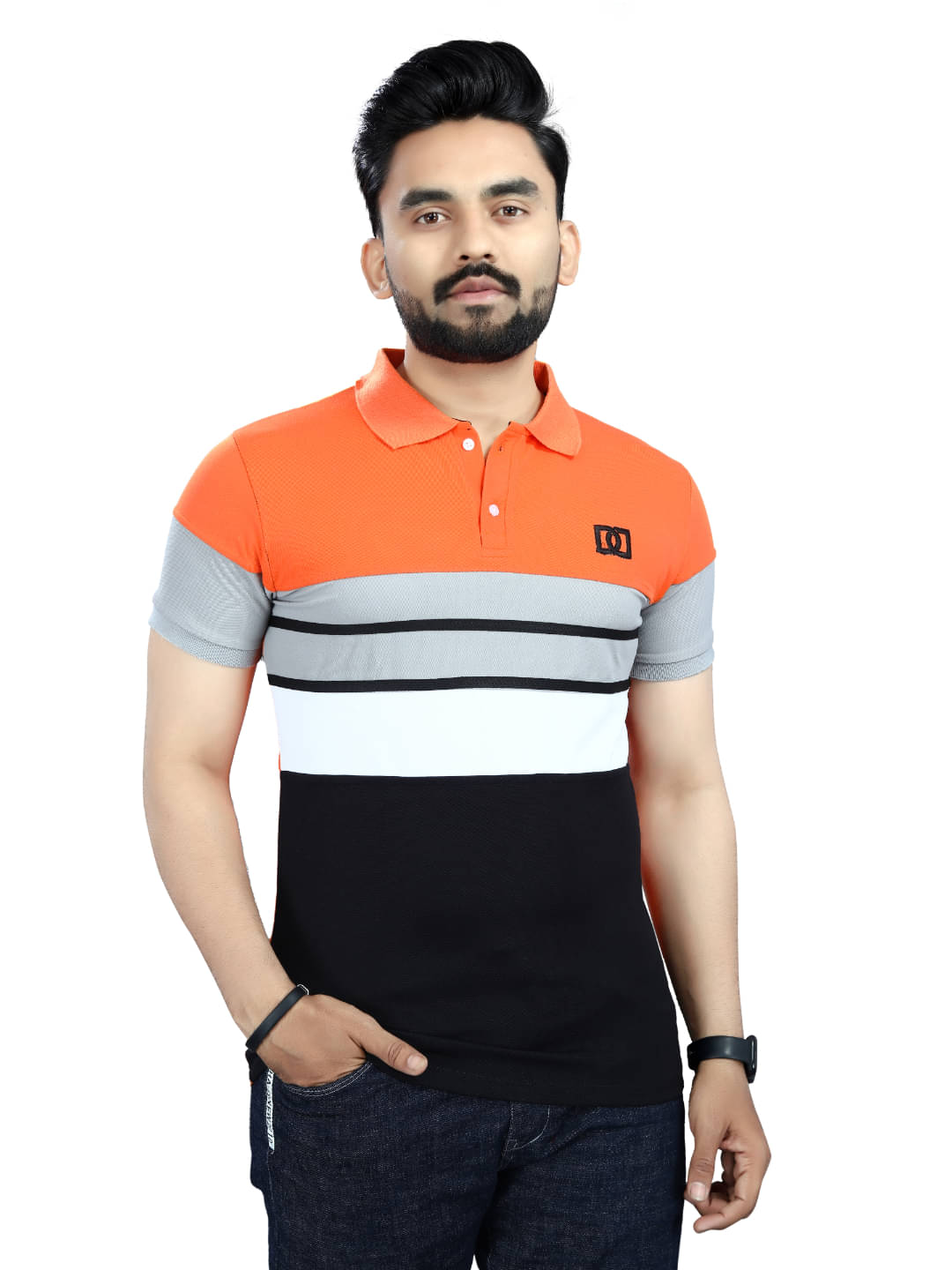 Shree Sai Enterprise Men Cotton Regular Fit Striped Polo T Shirt ( Orange ) Shree Sai Enterprise Men Cotton Regular Fit Striped Polo T Shirt ( Orange )