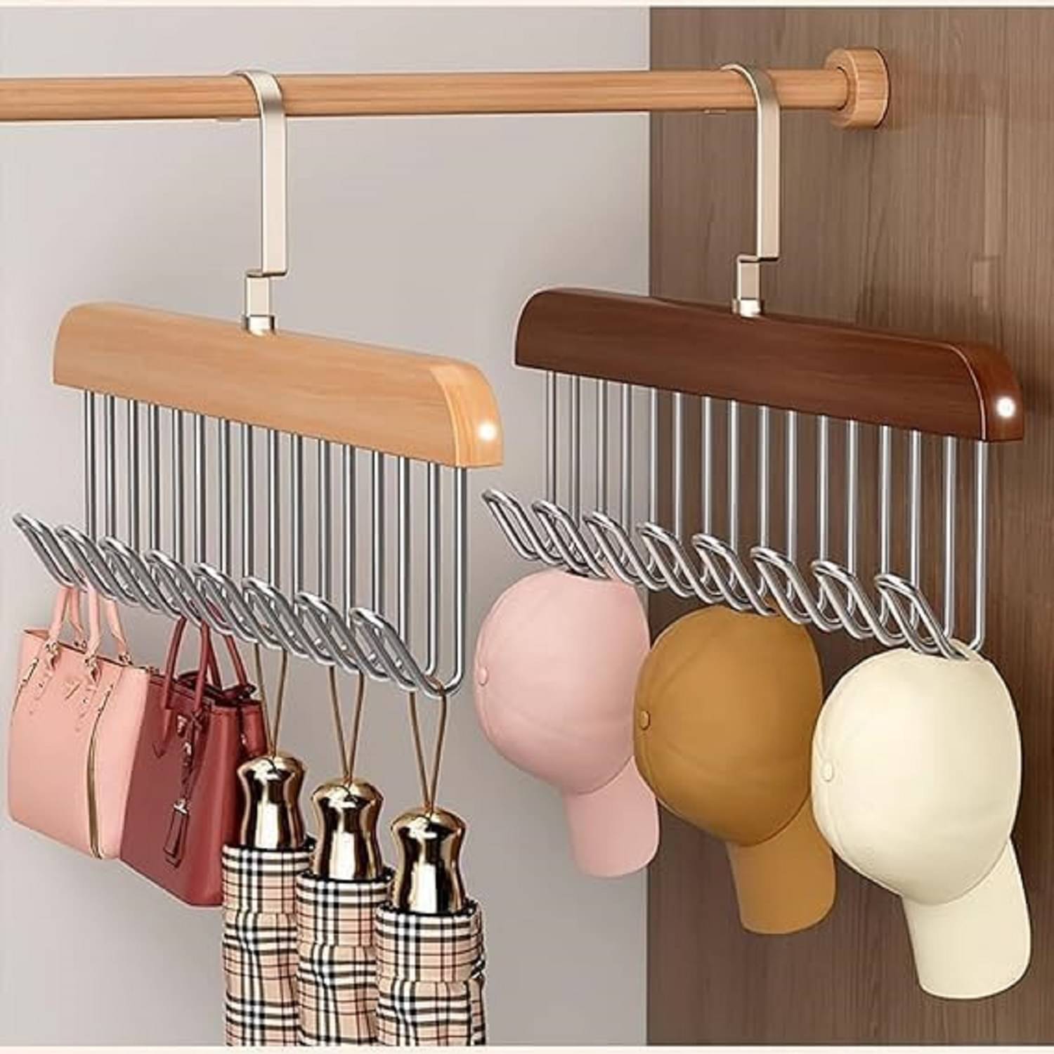     			Wooden Hanger Multipurpose Adjustable 8 Hooks Closet
