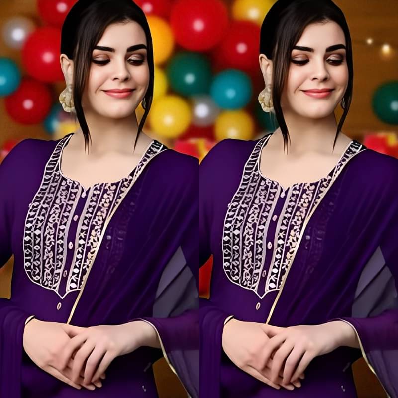     			Zorista Women Rayon Embroidered A-line Kurti with Dupatta ( Purple )