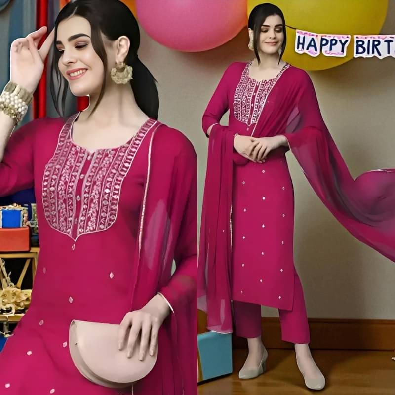     			Zorista Women Rayon Embroidered A-line Kurti with Dupatta ( Pink )