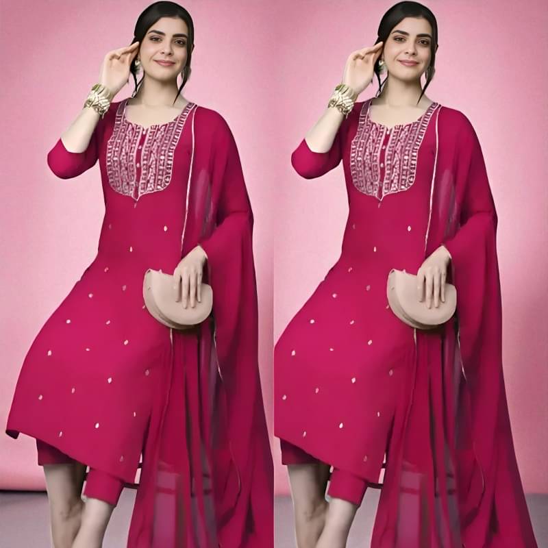     			Zorista Women Rayon Embroidered A-line Kurti With Pants ( Pink )