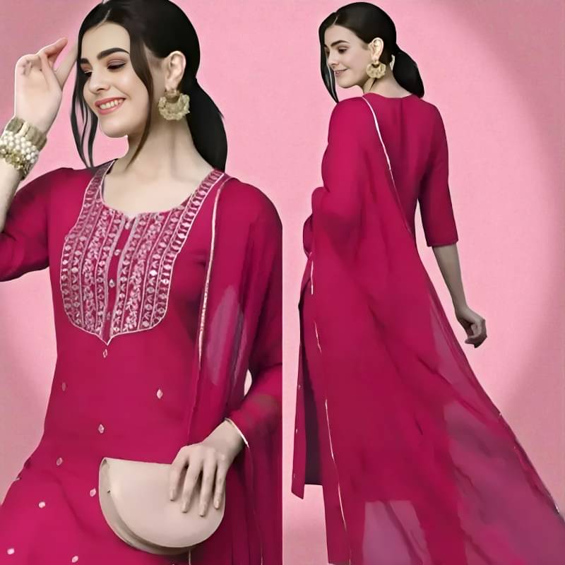     			Zorista Women Rayon Embroidered A-line Kurti With Pants ( Pink )