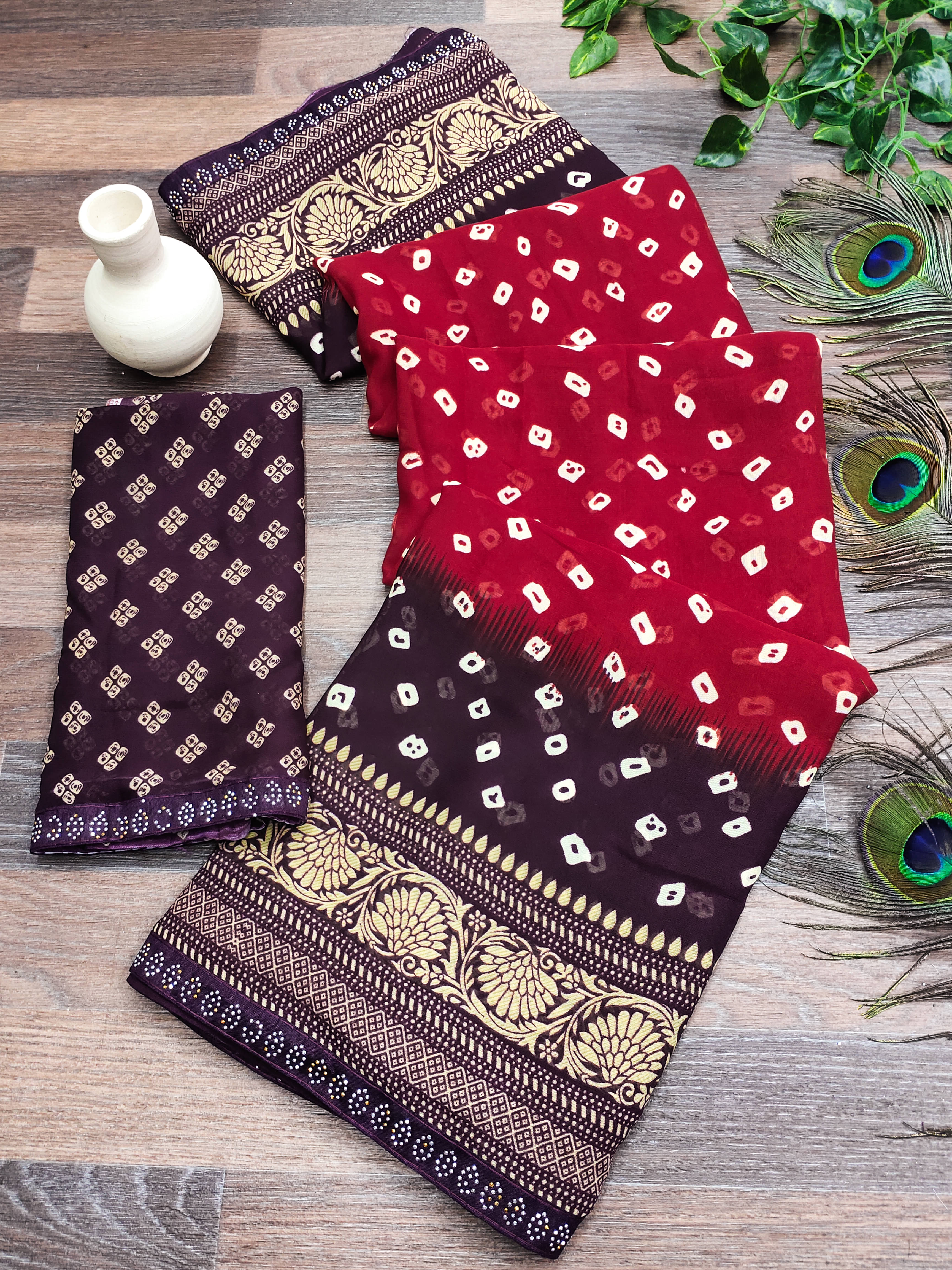     			ANAND SAREES Georgette Embellished Bandhani Sarees With Unstitched Blouse Piece ( Red )
