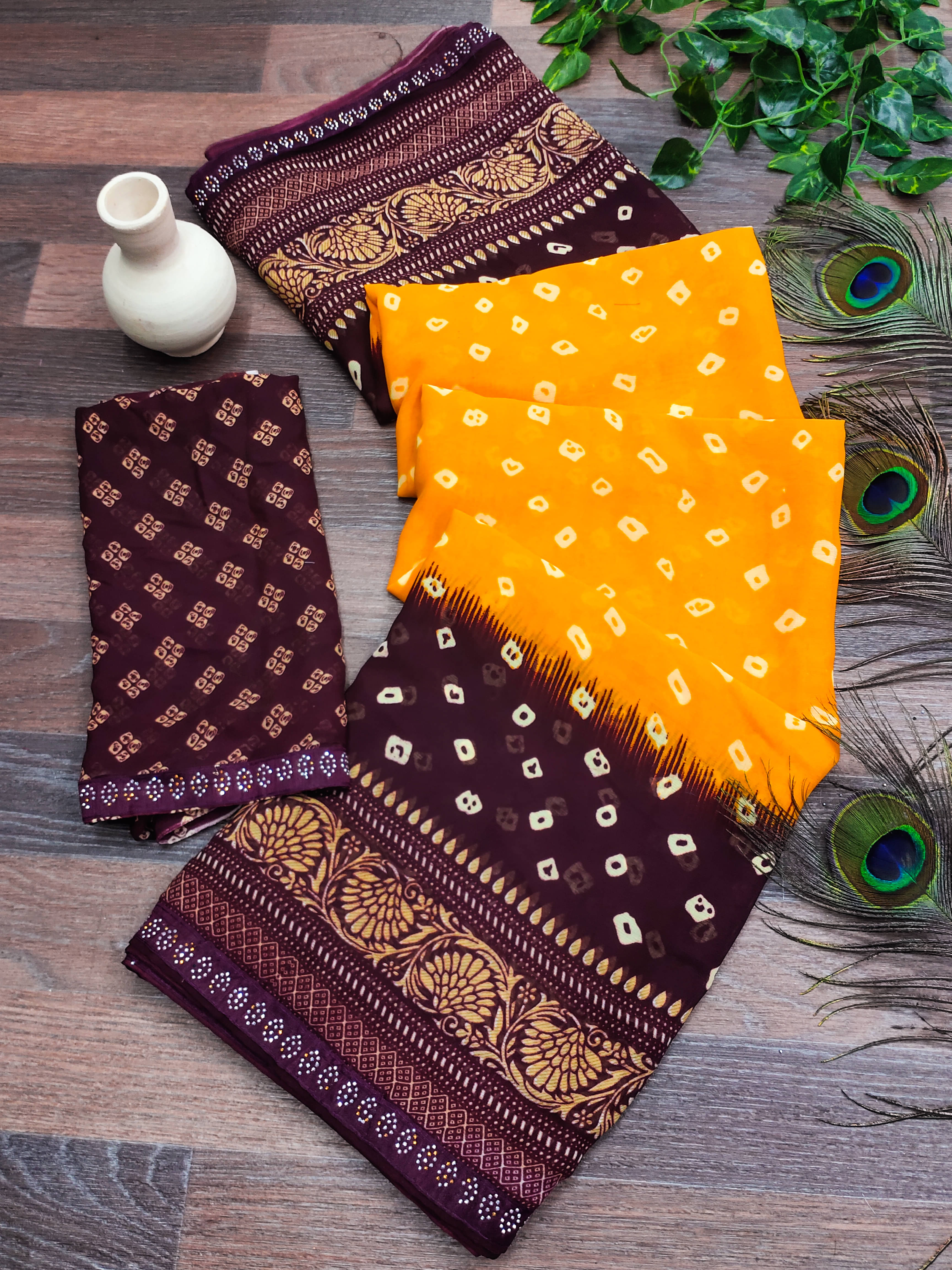     			ANAND SAREES Georgette Embellished Bandhani Sarees With Unstitched Blouse Piece ( Yellow )