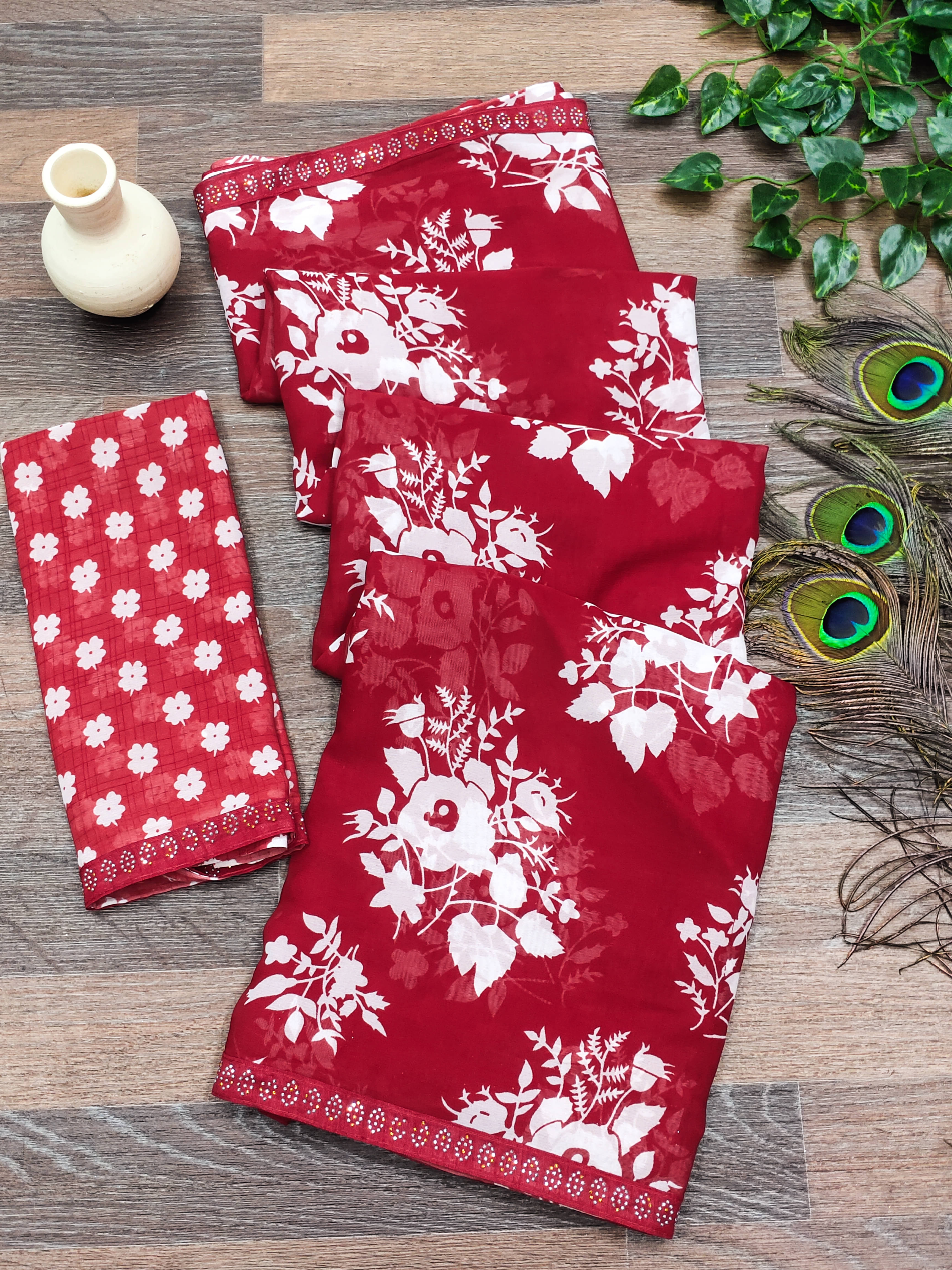 ANAND SAREES Georgette Embellished Chanderi saree With Unstitched Blouse Piece ( Red ) ANAND SAREES Georgette Embellished Chanderi saree With Unstitched Blouse Piece ( Red )