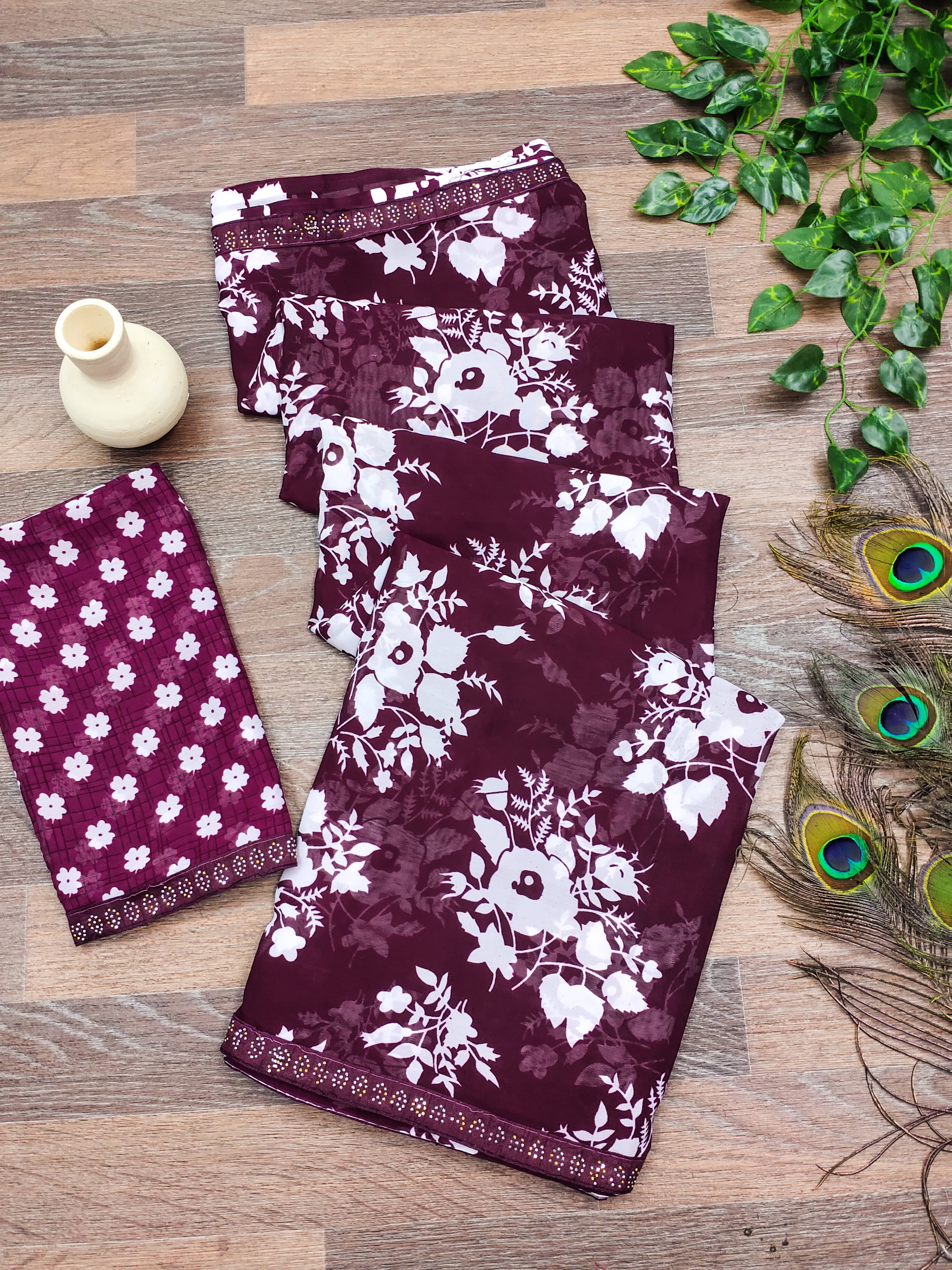 ANAND SAREES Georgette Embellished Chanderi saree With Unstitched Blouse Piece ( Maroon ) ANAND SAREES Georgette Embellished Chanderi saree With Unstitched Blouse Piece ( Maroon )