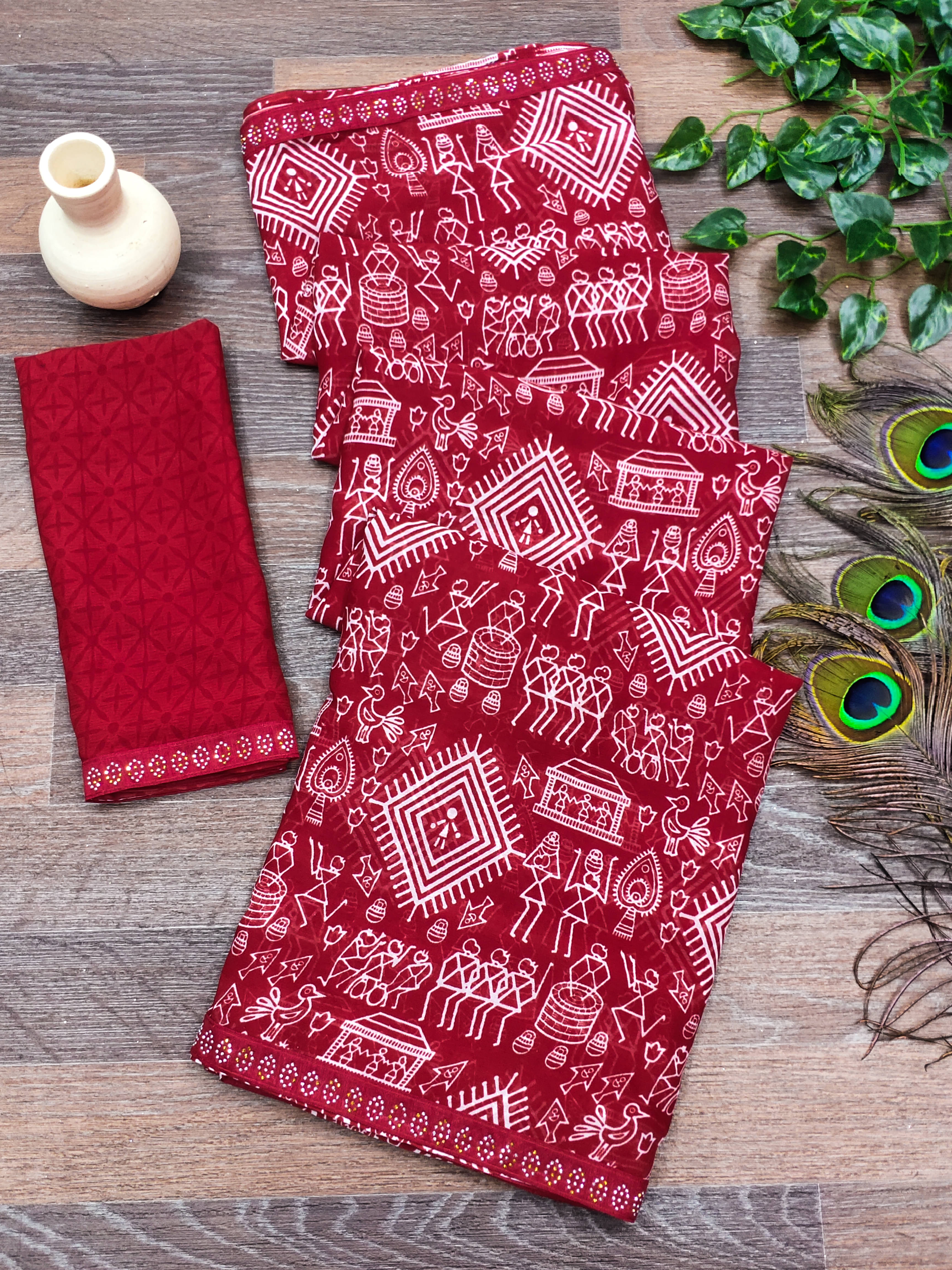 ANAND SAREES Georgette Embellished Chanderi saree With Unstitched Blouse Piece ( Red )     			ANAND SAREES Georgette Embellished Chanderi saree With Unstitched Blouse Piece ( Red )