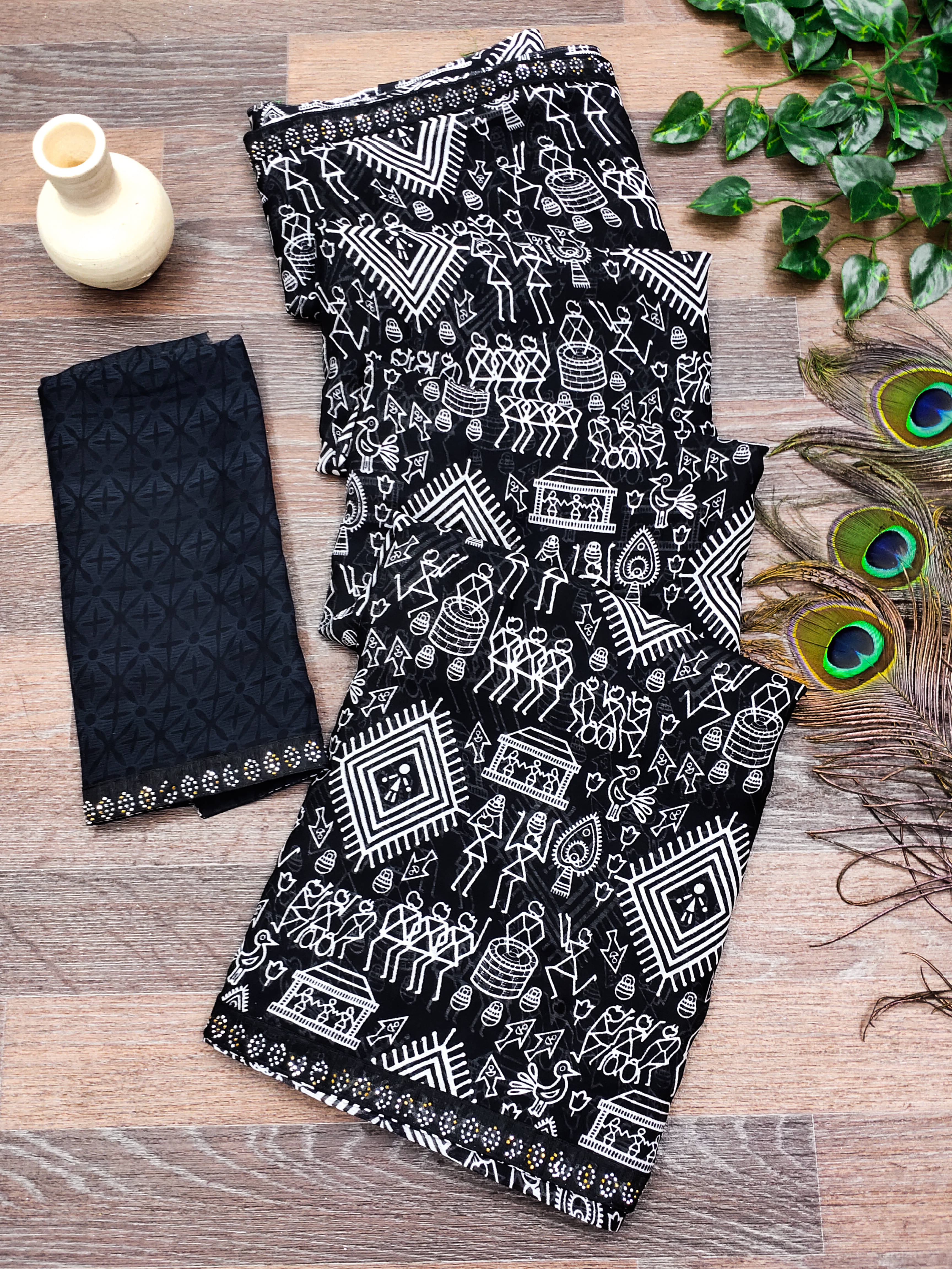     			ANAND SAREES Georgette Embellished Chanderi saree With Unstitched Blouse Piece ( Black )
