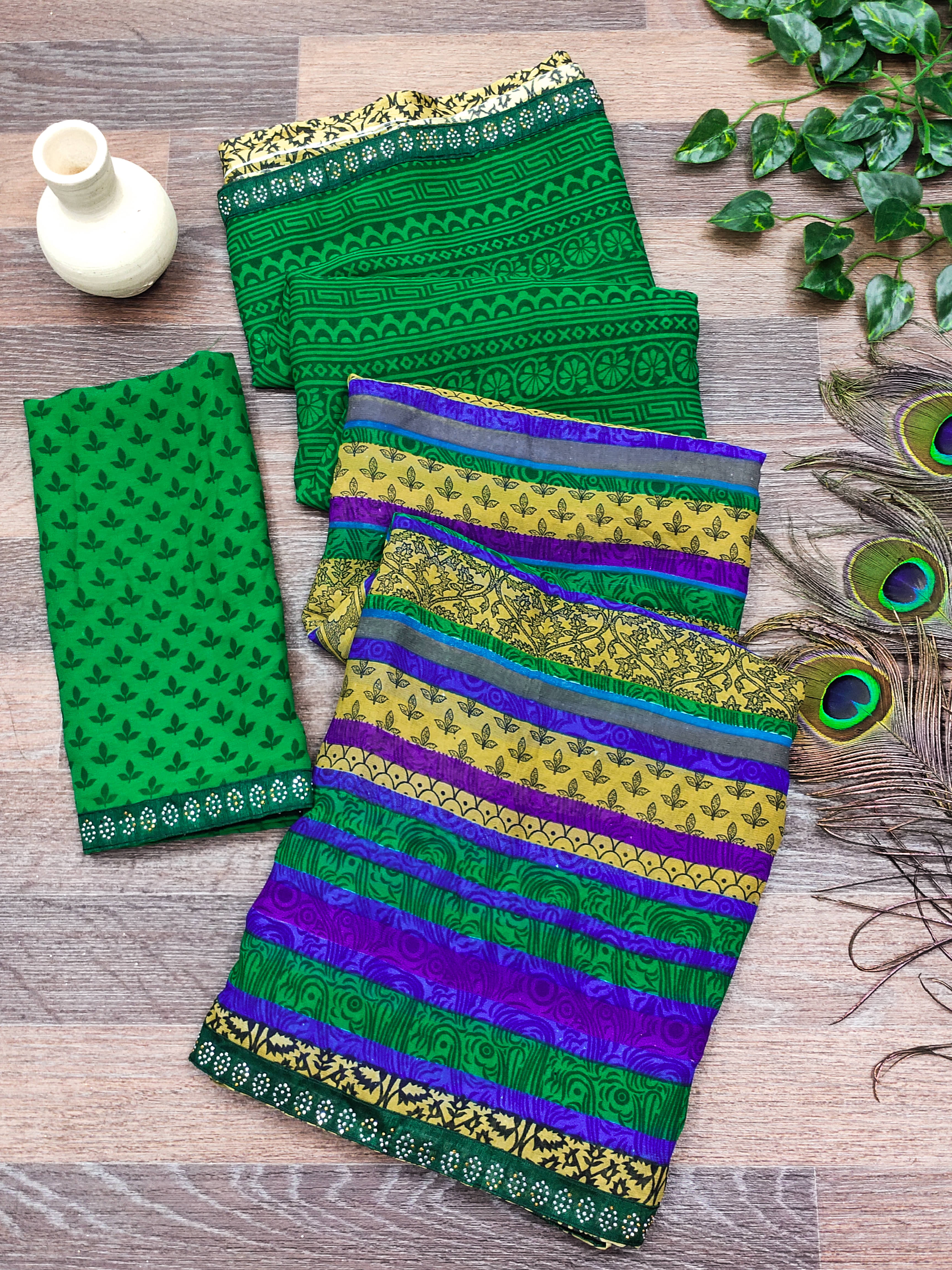     			ANAND SAREES Georgette Embellished Chanderi saree With Unstitched Blouse Piece ( Green )