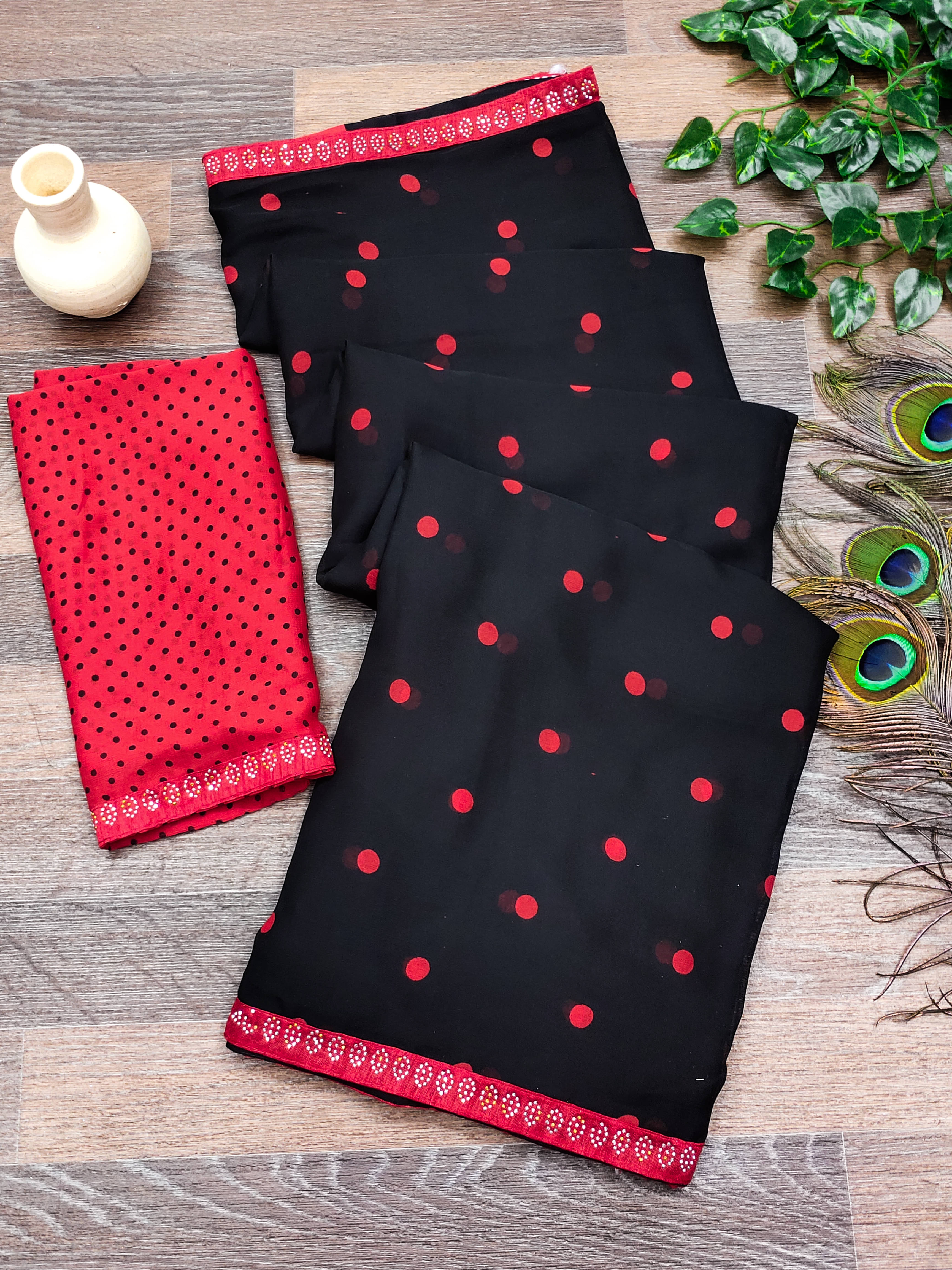 ANAND SAREES Georgette Embellished Chanderi saree With Unstitched Blouse Piece ( Red ) ANAND SAREES Georgette Embellished Chanderi saree With Unstitched Blouse Piece ( Red )