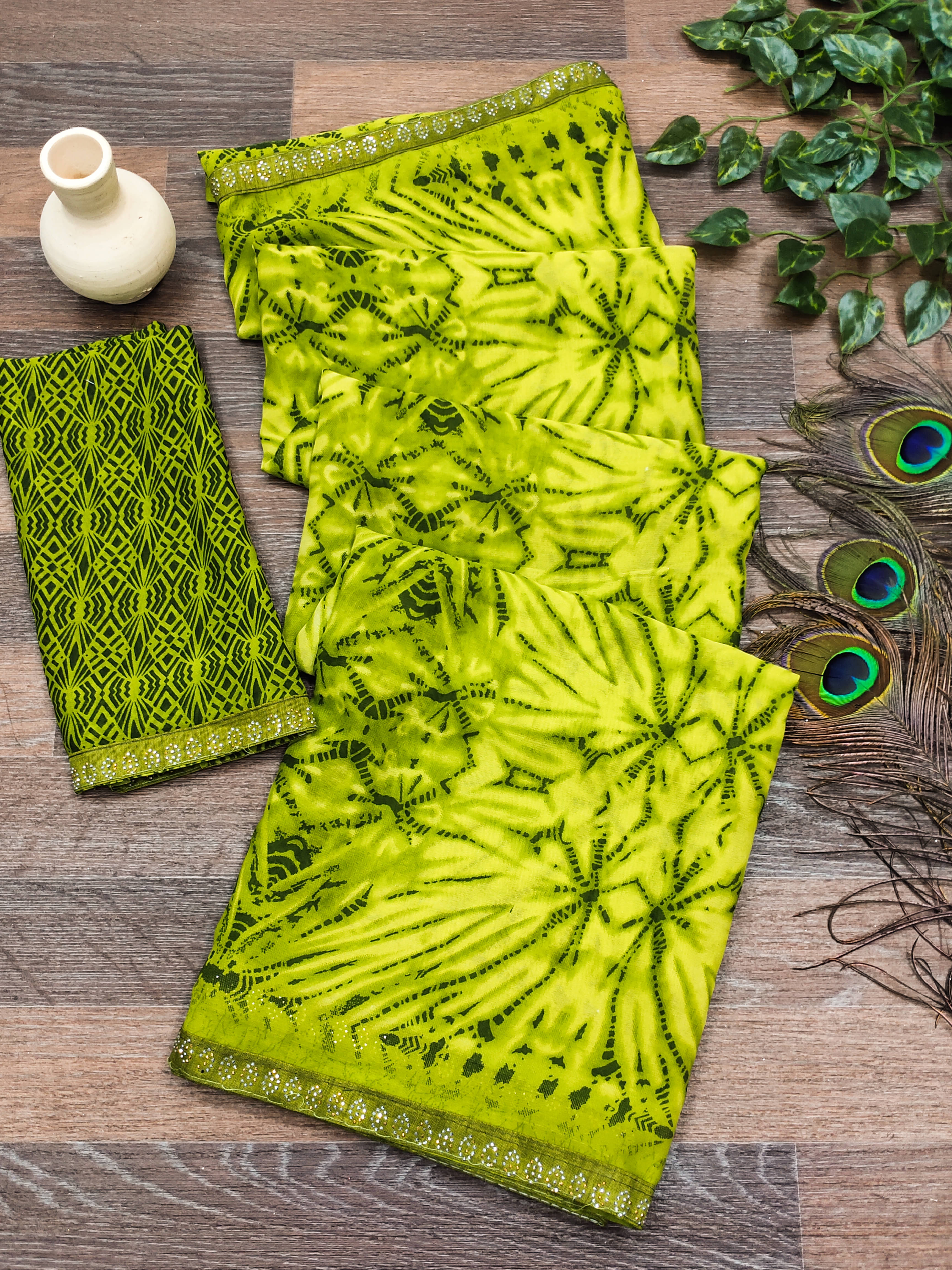     			ANAND SAREES Georgette Embellished Chanderi saree With Unstitched Blouse Piece ( Green )