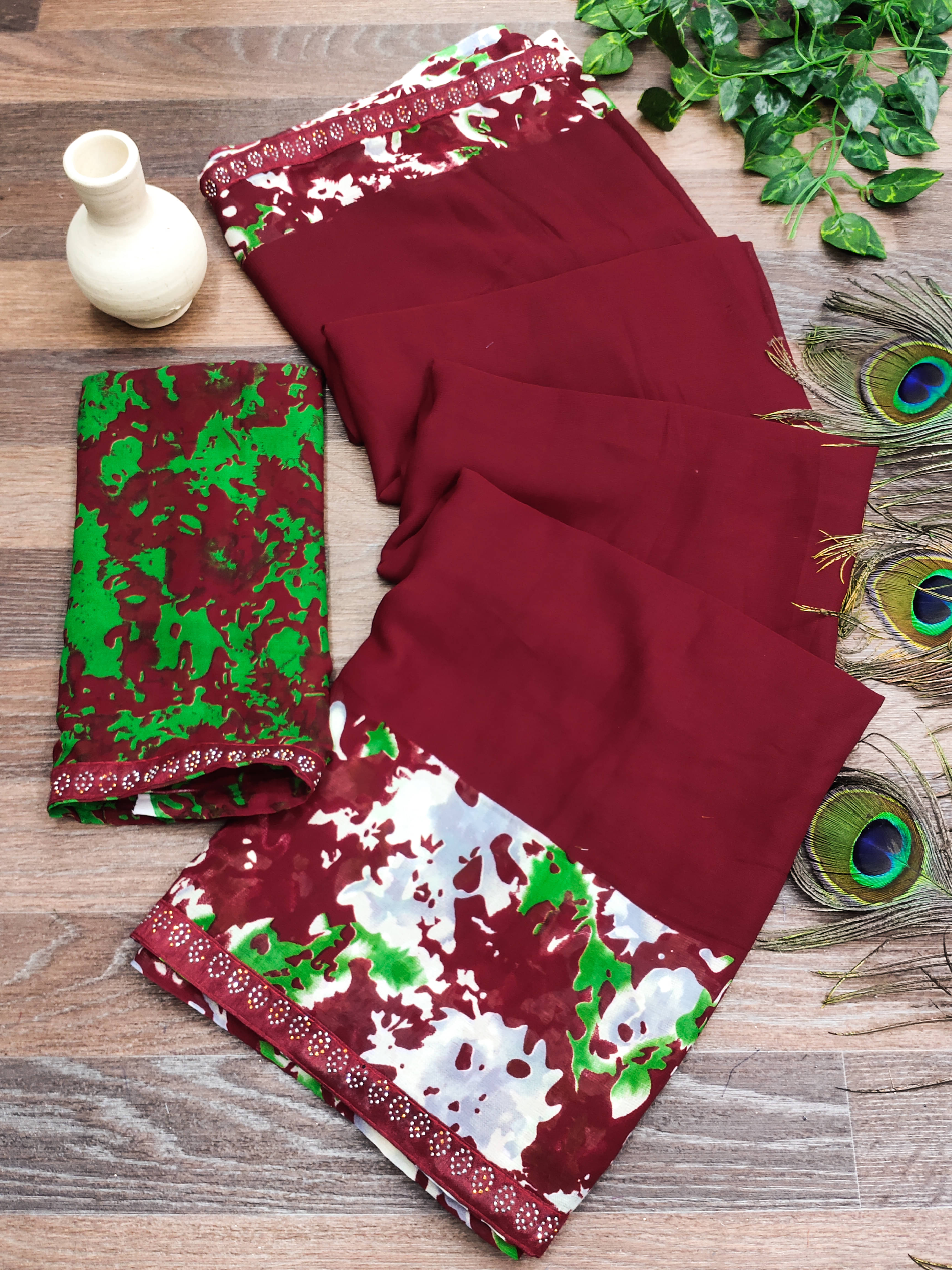 ANAND SAREES Georgette Embellished Chanderi saree With Unstitched Blouse Piece ( Maroon ) ANAND SAREES Georgette Embellished Chanderi saree With Unstitched Blouse Piece ( Maroon )