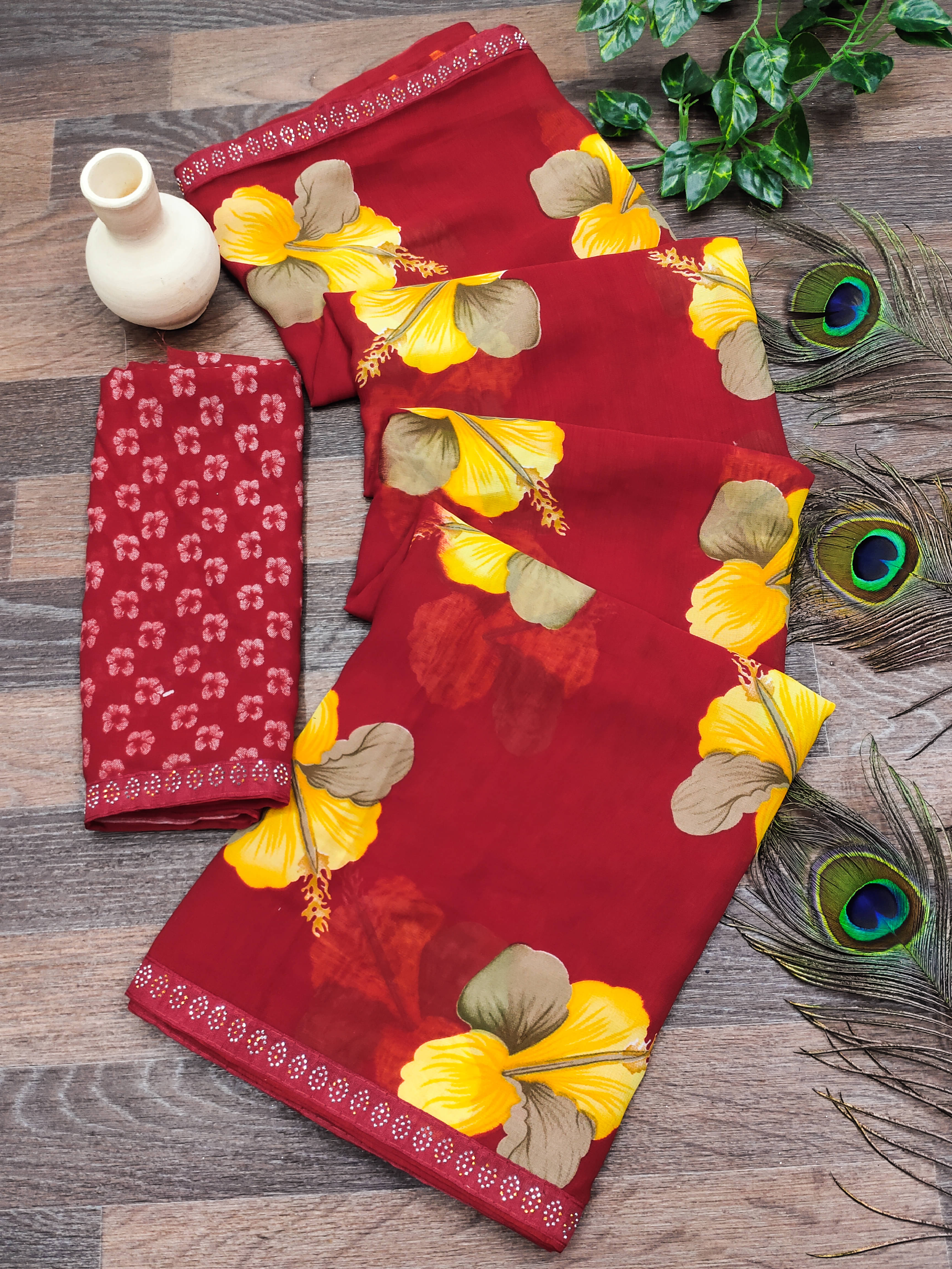 ANAND SAREES Georgette Embellished Chanderi saree With Unstitched Blouse Piece ( Red ) ANAND SAREES Georgette Embellished Chanderi saree With Unstitched Blouse Piece ( Red )