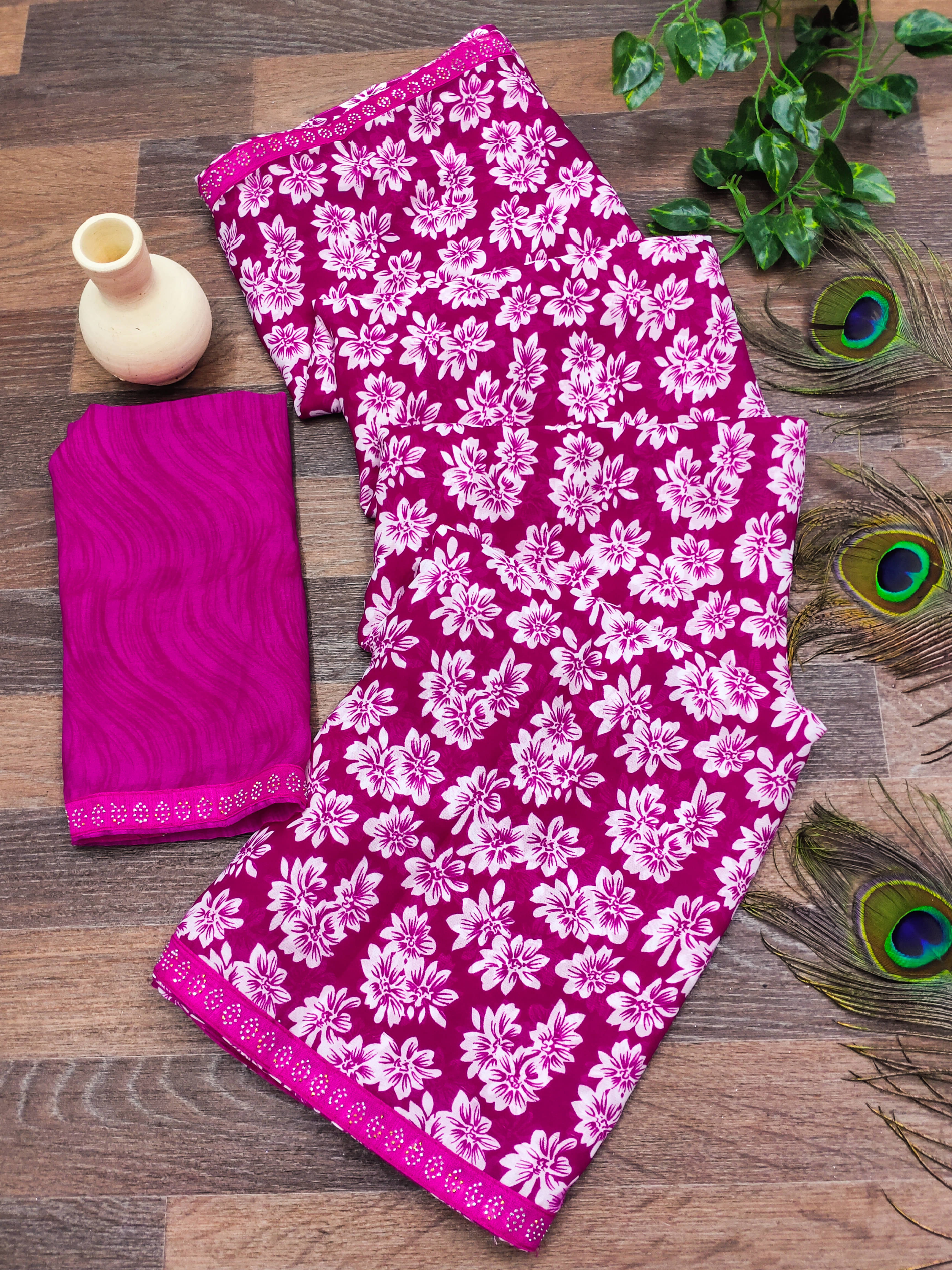     			ANAND SAREES Georgette Embellished Chanderi saree With Unstitched Blouse Piece ( Pink )