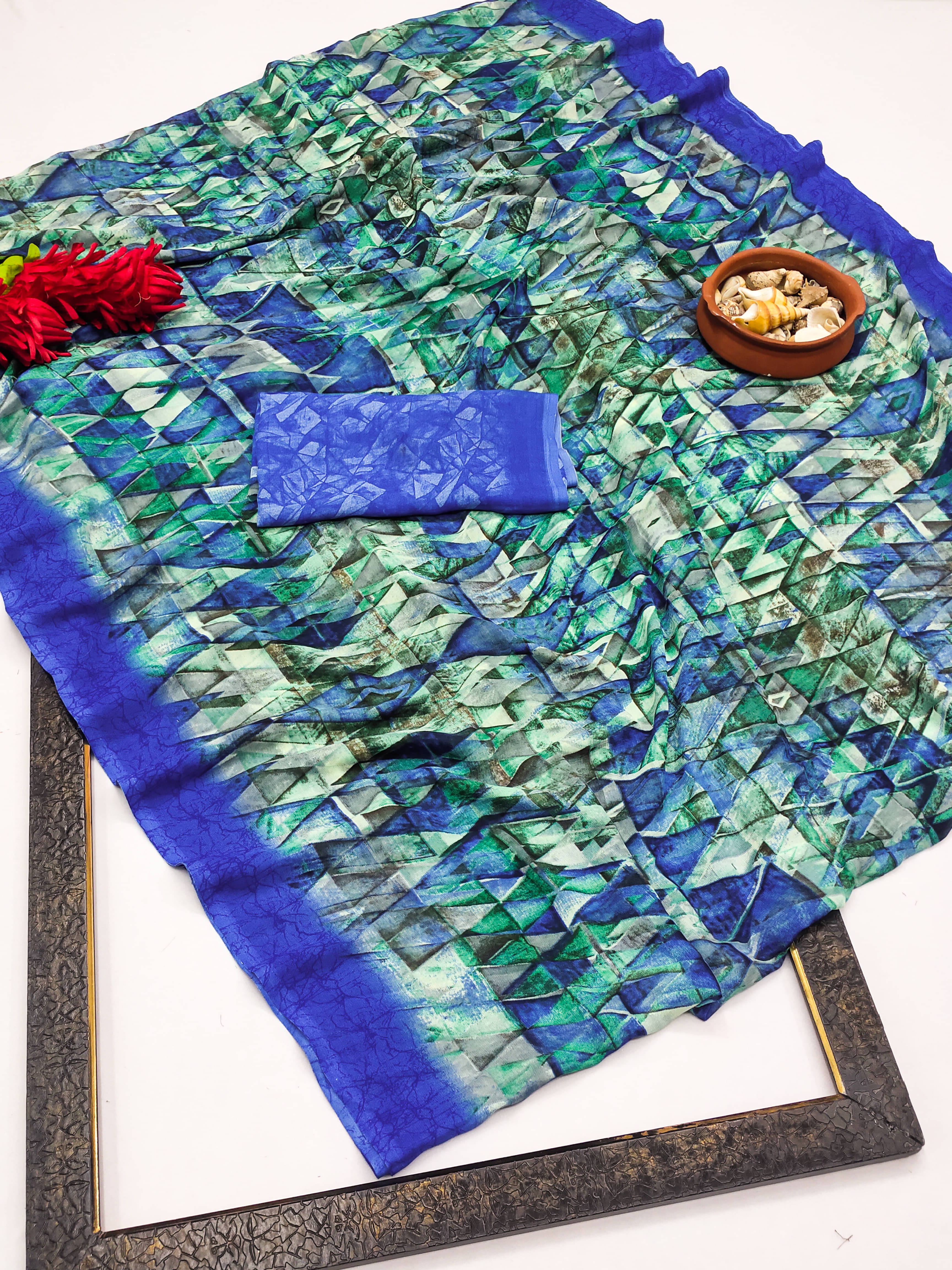 ANAND SAREES Georgette Printed Chanderi saree With Unstitched Blouse Piece ( Blue ) ANAND SAREES Georgette Printed Chanderi saree With Unstitched Blouse Piece ( Blue )