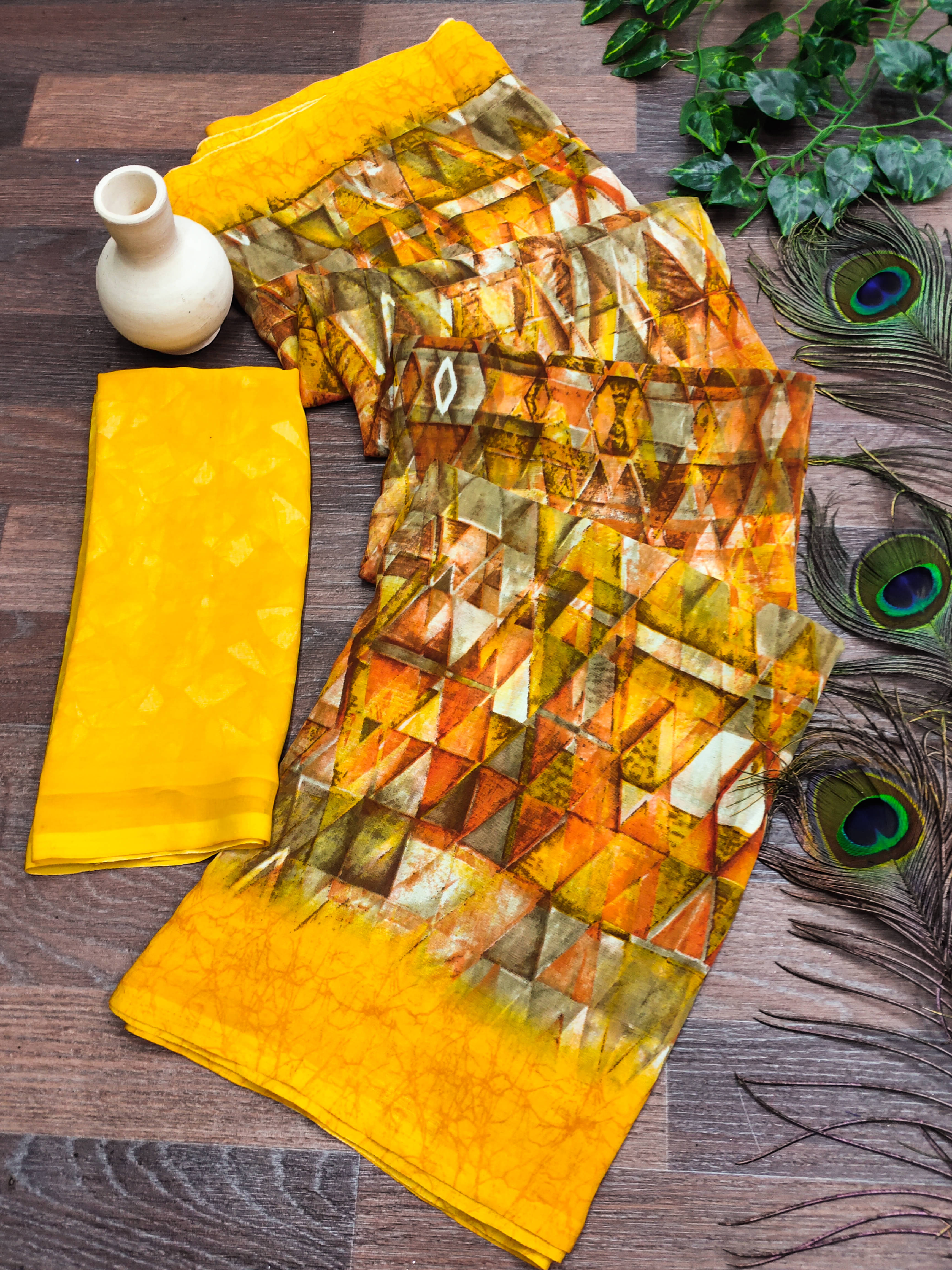 ANAND SAREES Georgette Printed Chanderi saree With Unstitched Blouse Piece ( Yellow ) ANAND SAREES Georgette Printed Chanderi saree With Unstitched Blouse Piece ( Yellow )