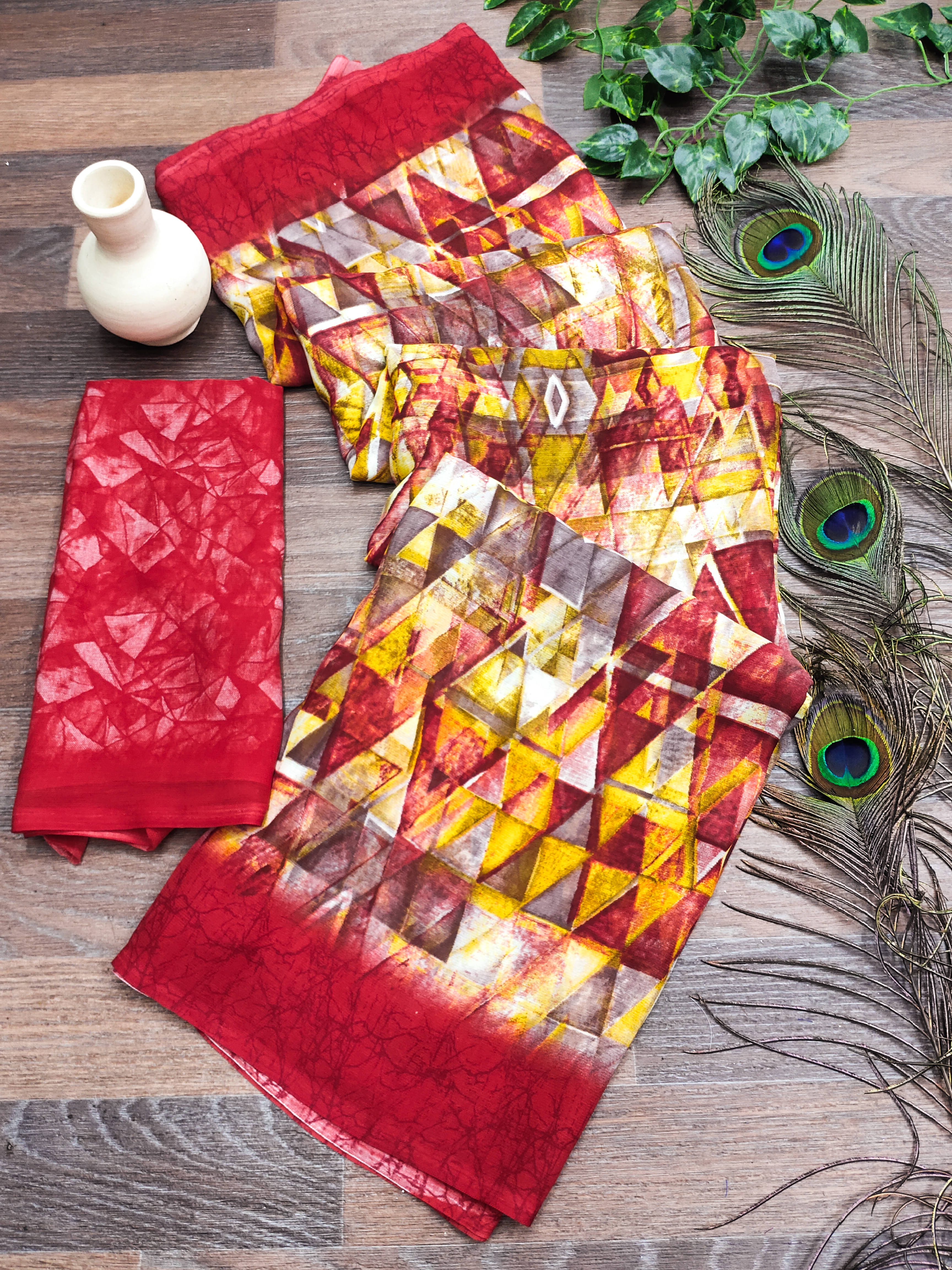 ANAND SAREES Georgette Printed Chanderi saree With Unstitched Blouse Piece ( Red ) ANAND SAREES Georgette Printed Chanderi saree With Unstitched Blouse Piece ( Red )
