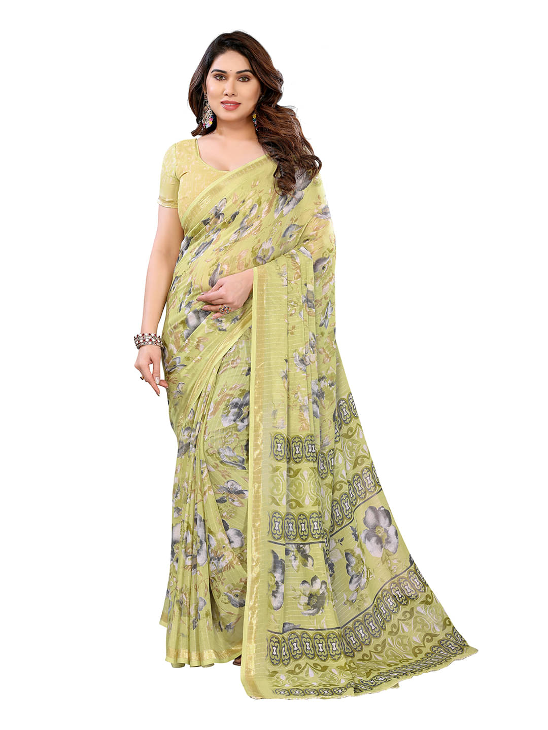     			ANAND SAREES Georgette Printed Ilkal Saree With Unstitched Blouse Piece ( Green )