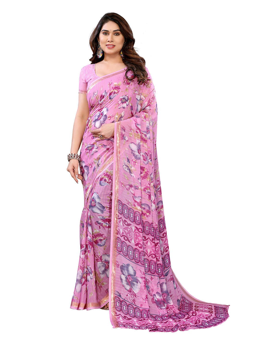 ANAND SAREES Georgette Printed Ilkal Saree With Unstitched Blouse Piece ( Pink ) ANAND SAREES Georgette Printed Ilkal Saree With Unstitched Blouse Piece ( Pink )