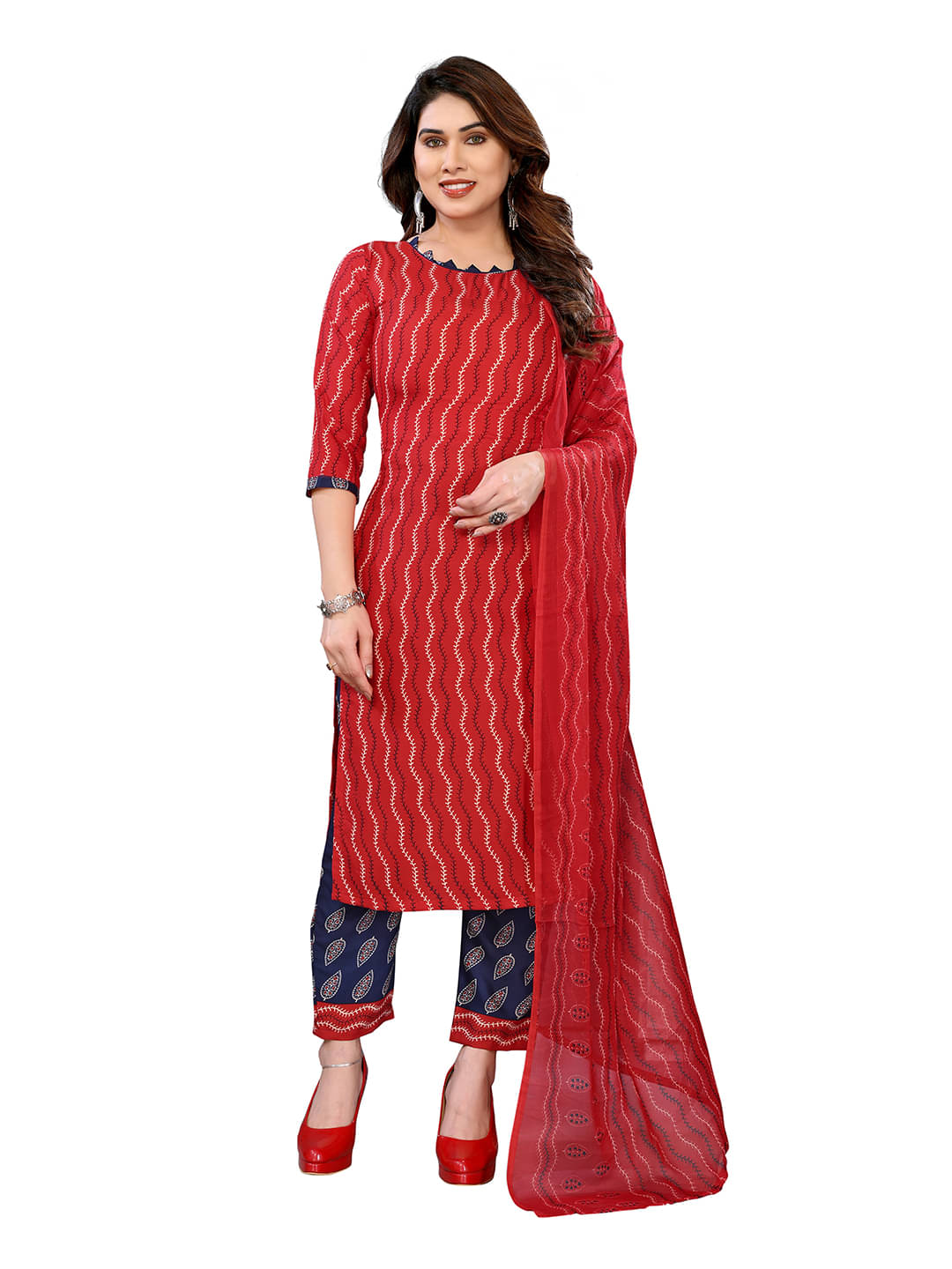 ANAND SAREES Women Crepe Unstitched Dress Material ( RED )     			ANAND SAREES Women Crepe Unstitched Dress Material ( RED )