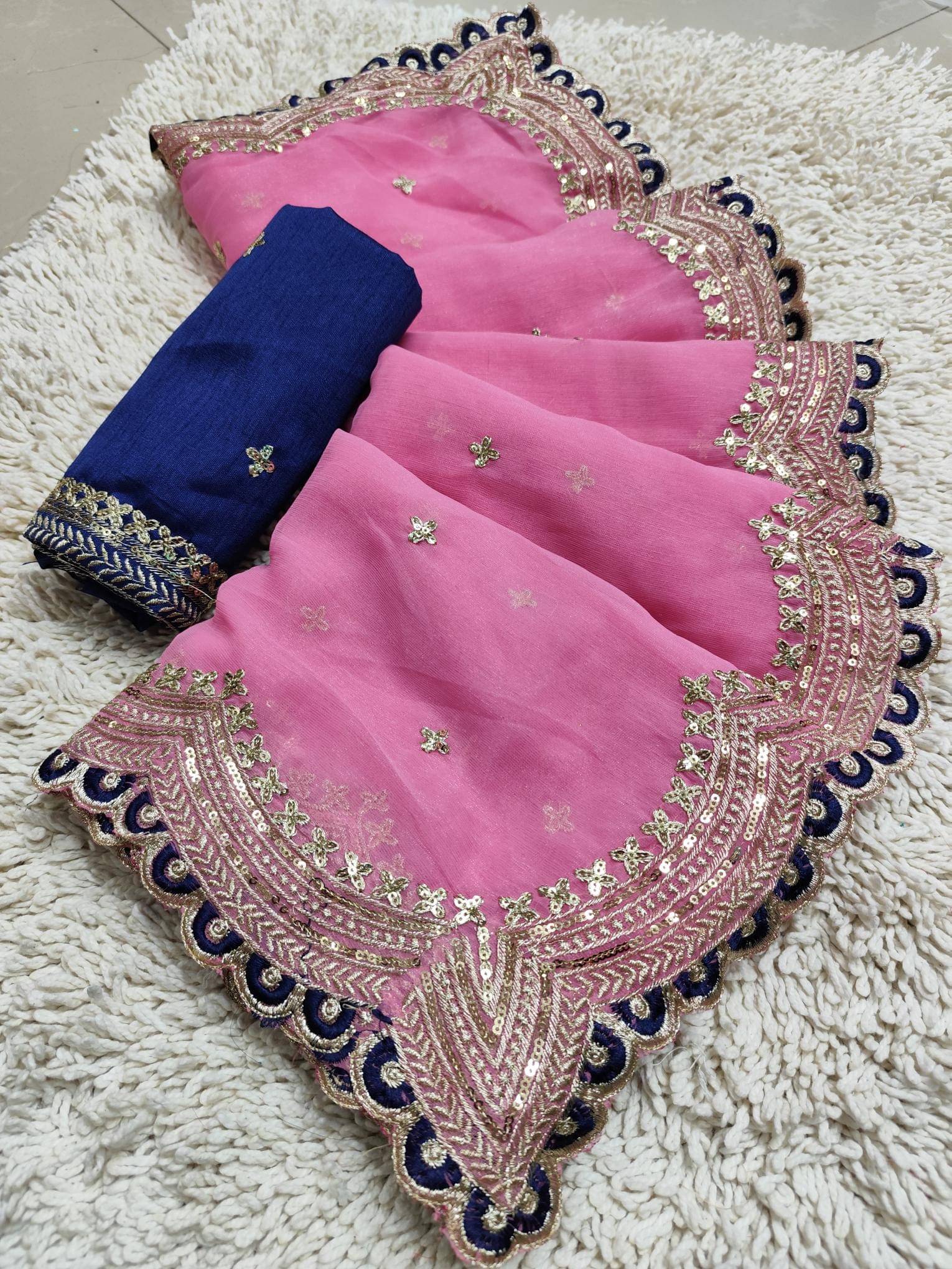     			Avenue Creation Chiffon Embroidered Regular Saree With Unstitched Blouse Piece ( Pink )