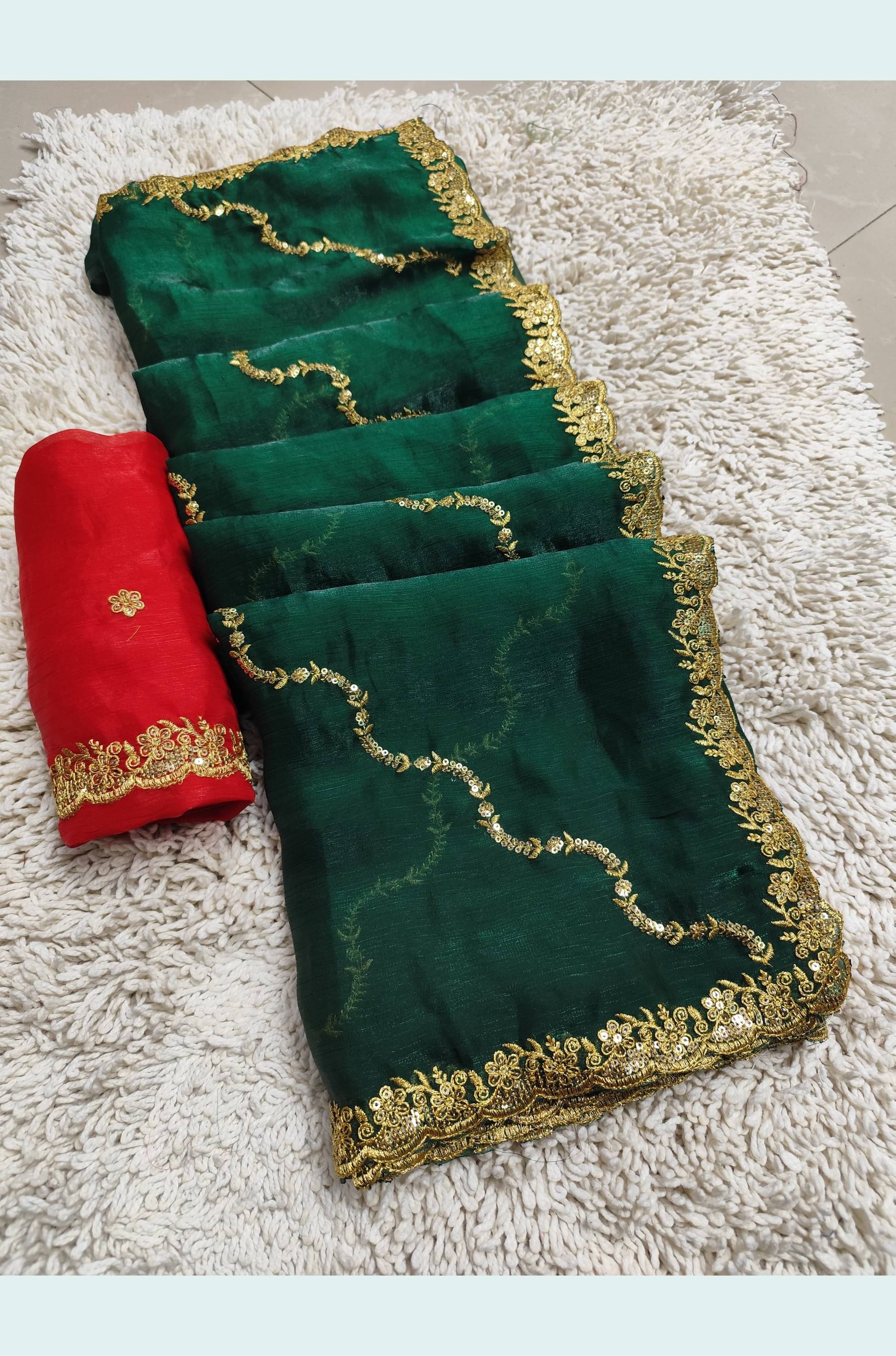     			Avenue Creation Silk Blend Embroidered Leheriya Saree With Unstitched Blouse Piece ( Green )