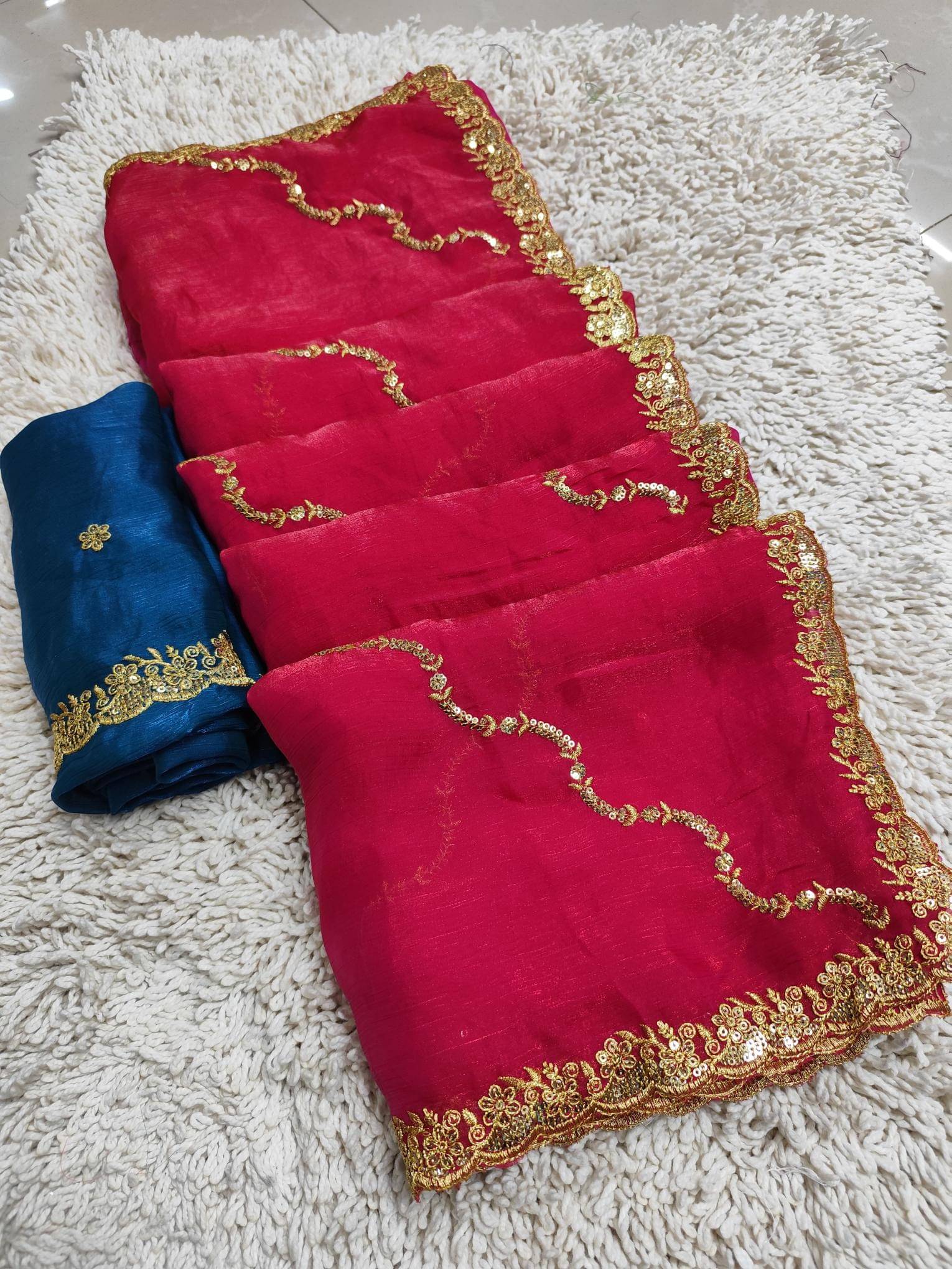 Avenue Creation Silk Blend Embroidered Leheriya Saree With Unstitched Blouse Piece ( Rani ) Avenue Creation Silk Blend Embroidered Leheriya Saree With Unstitched Blouse Piece ( Rani )