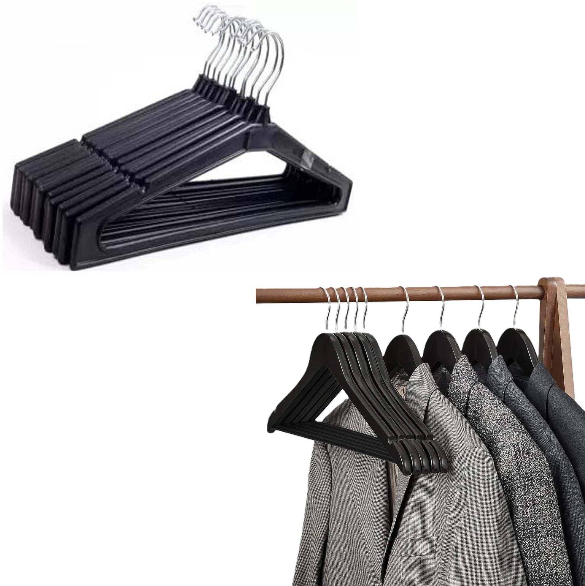 Black Plastic Hangers | Durable Sturdy Polypropylene Clothes Hangers for Suits, Shirts, Tops, Dresses & Jackets | Non-Slip, Swivel Hook Space-Saving Design | Pack of 12     			Black Plastic Hangers | Durable Sturdy Polypropylene Clothes Hangers for Suits, Shirts, Tops, Dresses & Jackets | Non-Slip, Swivel Hook Space-Saving Design | Pack of 12