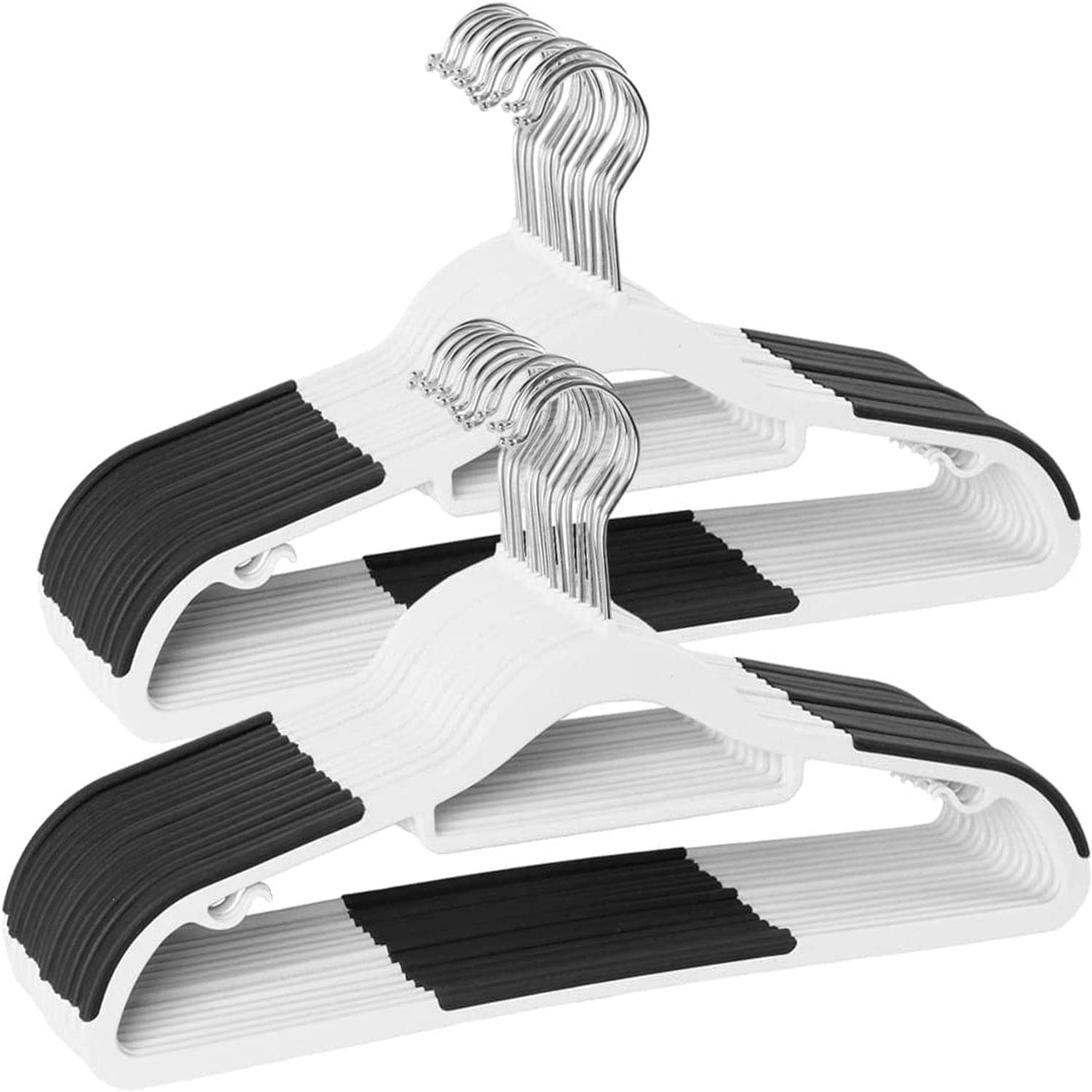     			CASSOWARY Plastic Hangers Heavy Duty Dry Wet Clothes Hangers With Non-Slip Pads Space Saving 0.2" Thickness Super Lightweight Organizer (Pack Of 10, White- Black)
