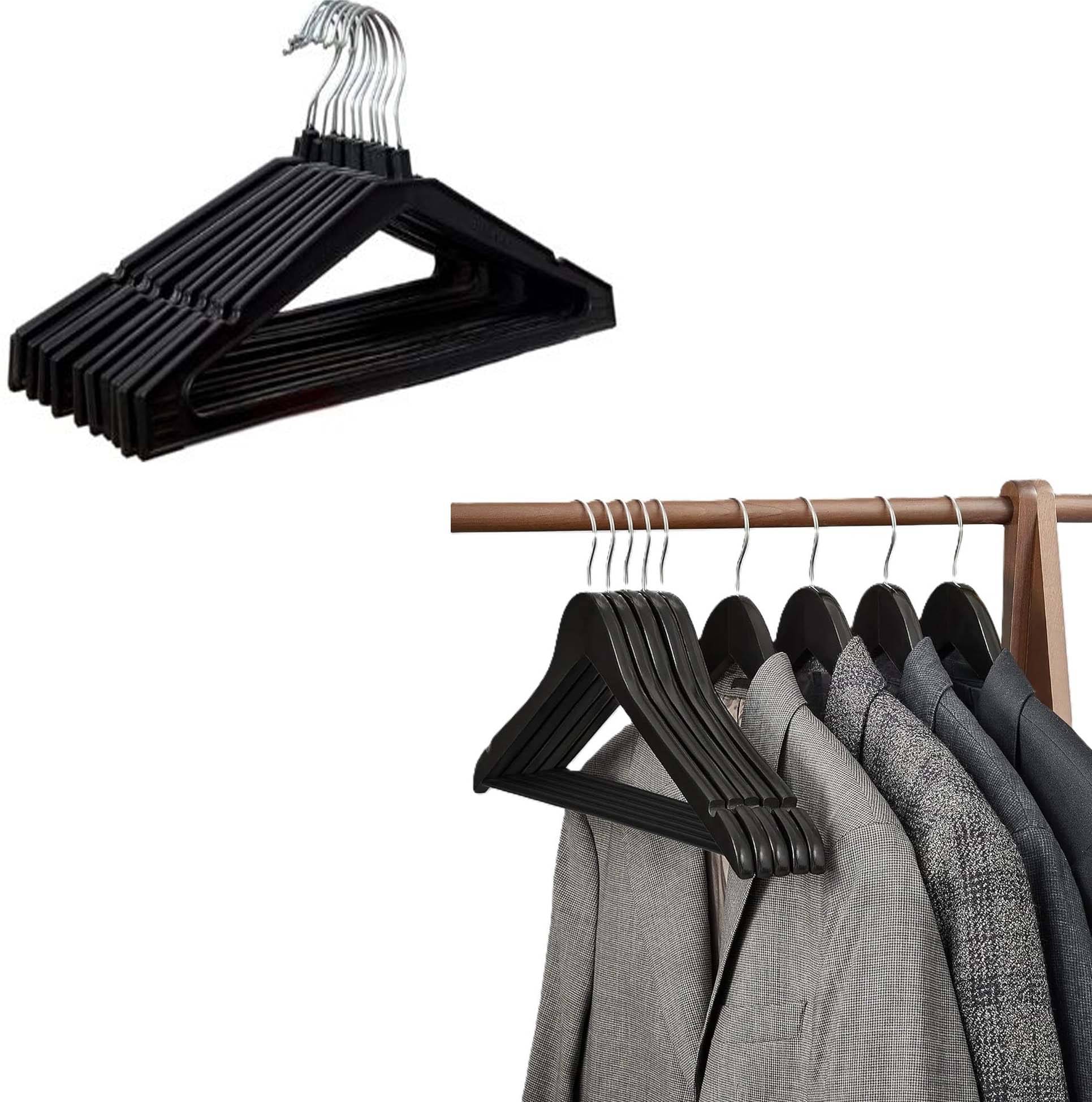 Clothes Hangers with Smooth Finish and Non-Slip Grooves Pack of 12 | Clothes Hanger Wardrobe Storage Organizer | Heavy Duty Plastic Hanger for Coats, Suits, Dresses, Pants and Shirts (Black) Clothes Hangers with Smooth Finish and Non-Slip Grooves Pack of 12 | Clothes Hanger Wardrobe Storage Organizer | Heavy Duty Plastic Hanger for Coats, Suits, Dresses, Pants and Shirts (Black)