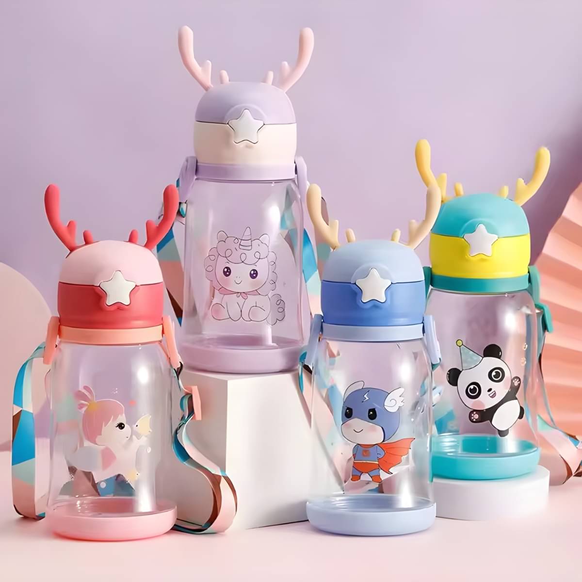     			DAYANI BROTHER'S Cartoon Water Bottle with Straw Assorted Plastic School Water Bottle 600 mL ( Set of 1 )