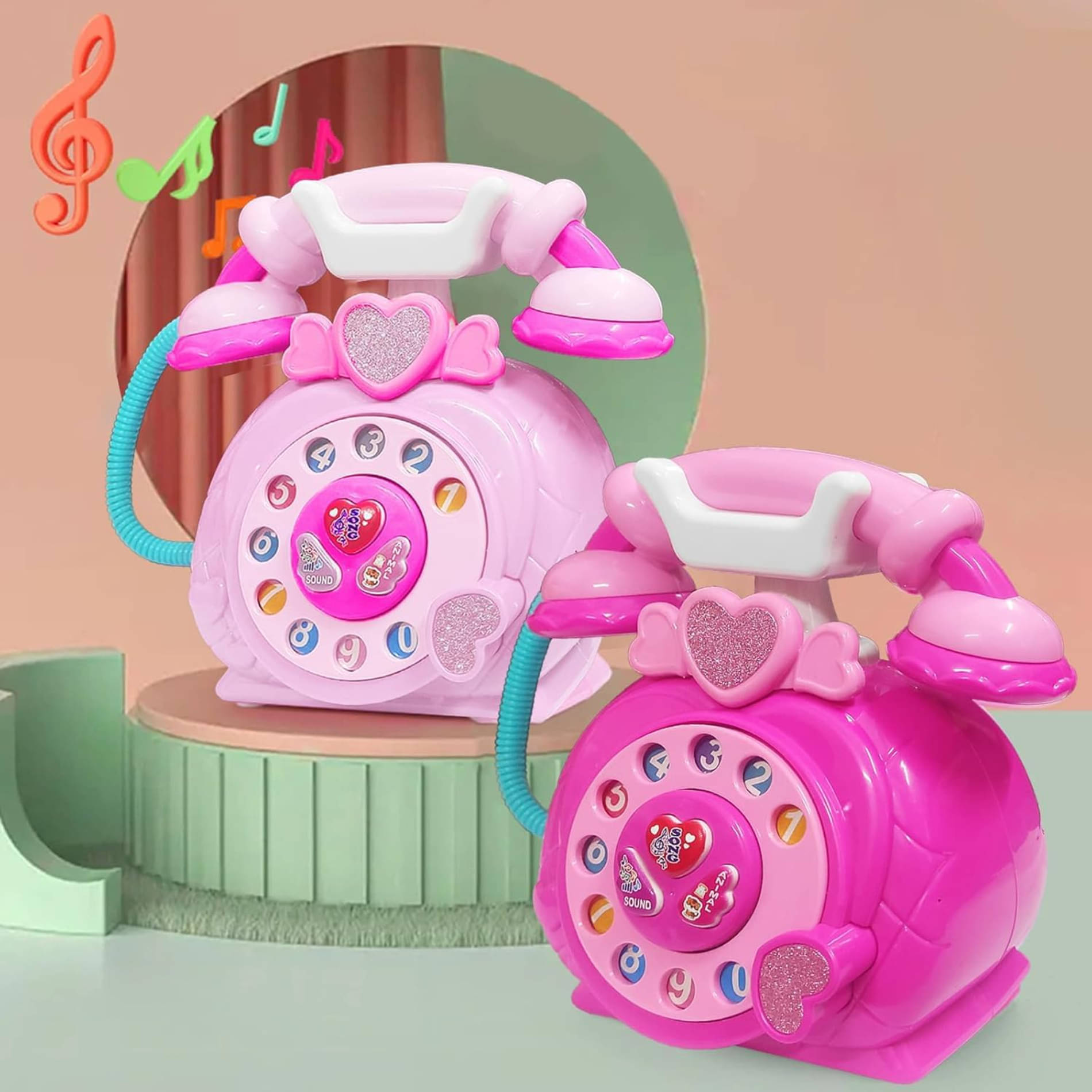     			Esnapy Classic Dial Receiver Simulation Telephone Toy for Kids - Rotating Number Dial with Calling Sound Effect - Storytelling Toy Phone Accompanied with Lights - Color As Per Stock 2